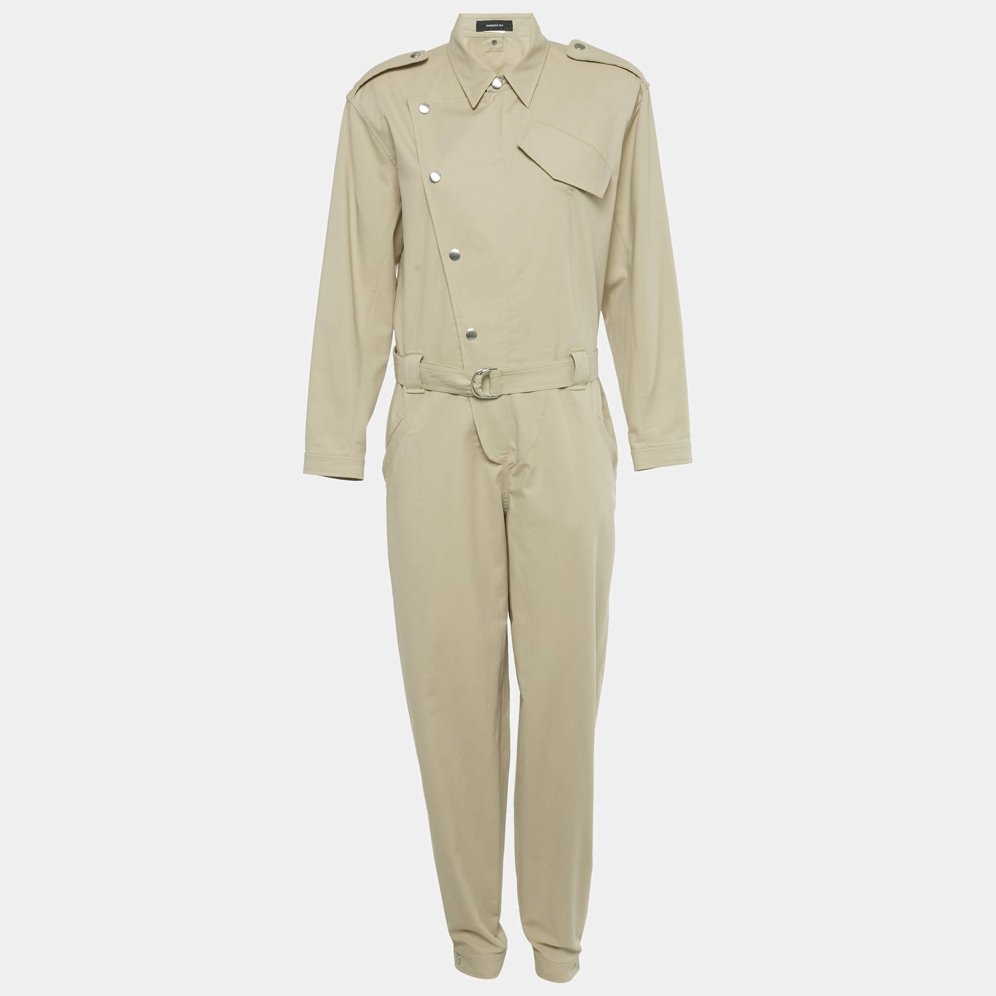 Pre Owned Barbara Bui Beige Cotton Belted Jumpsuit S