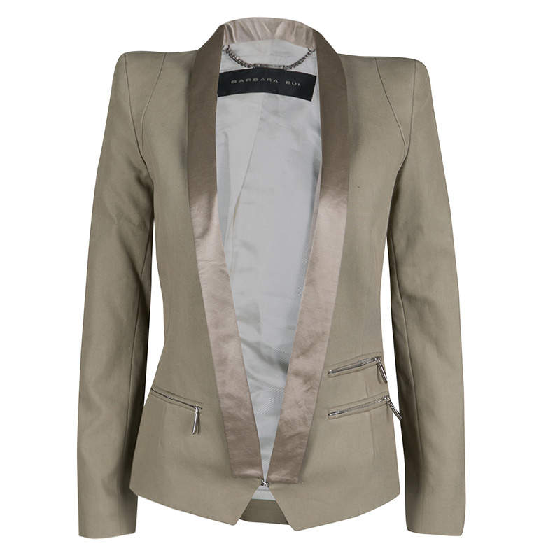 Barbara Bui Khaki Cotton Satin Trim Tailored Blazer S