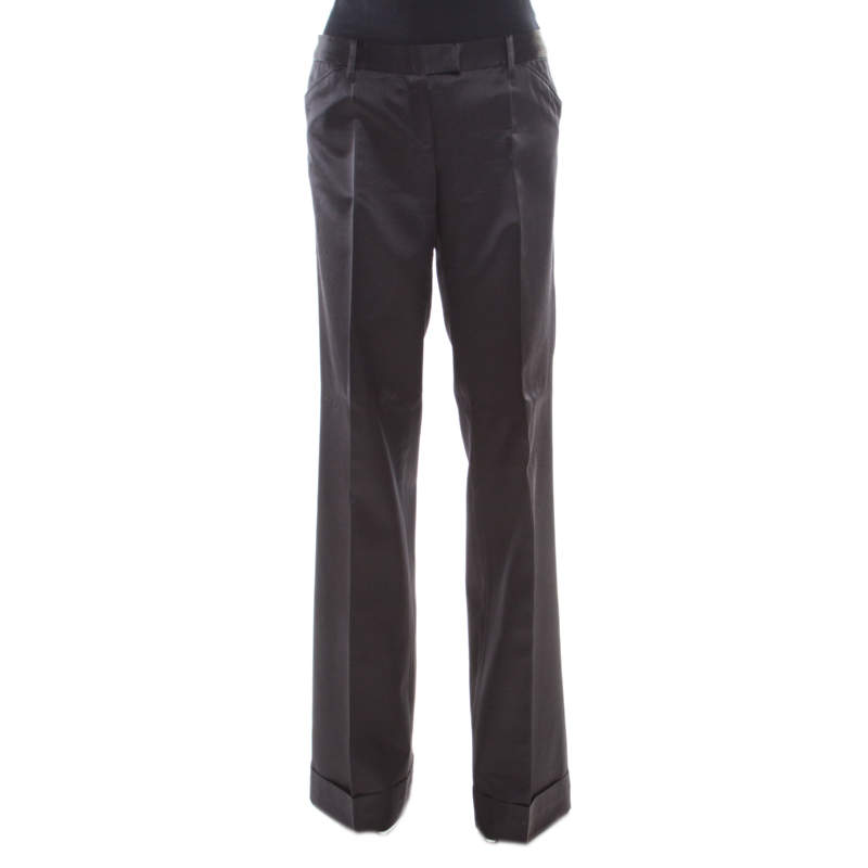 Barbara Bui Black Silk Wool Blend Pinstriped Wide Leg Trousers M