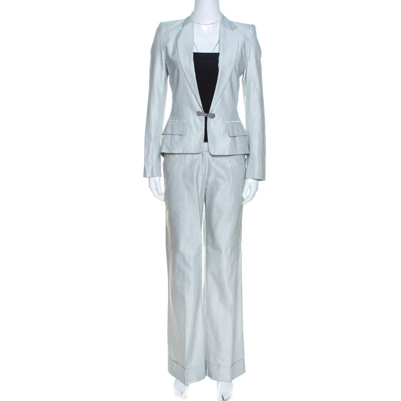 Pre Owned Barbara Bui Pale Grey Linen Blend Pant Suit S