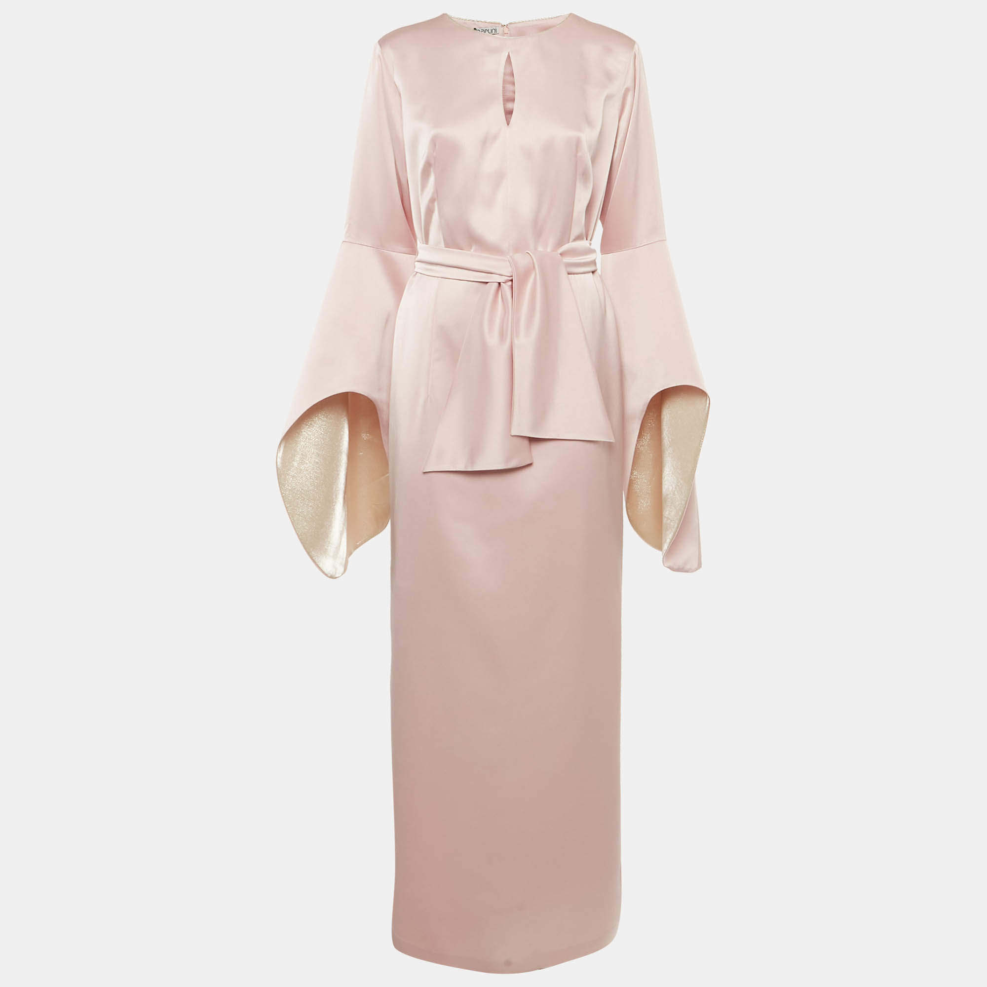 Pre Owned Baruni Pink Satin Sleeve Detail Belted Alchemilla Maxi Dress XL