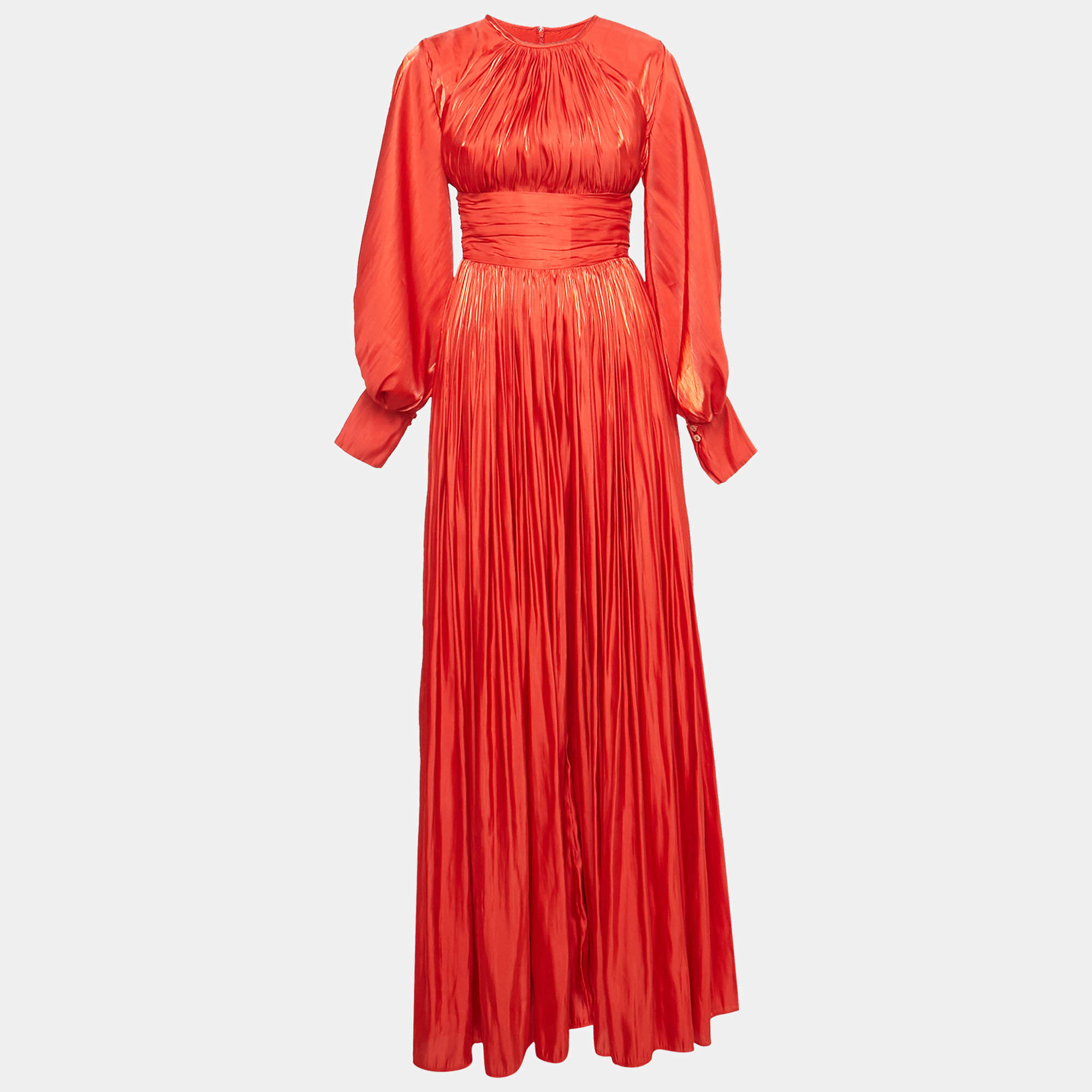 Pre Owned Baruni Red Tafetta Draped Long Sleeve Gown S