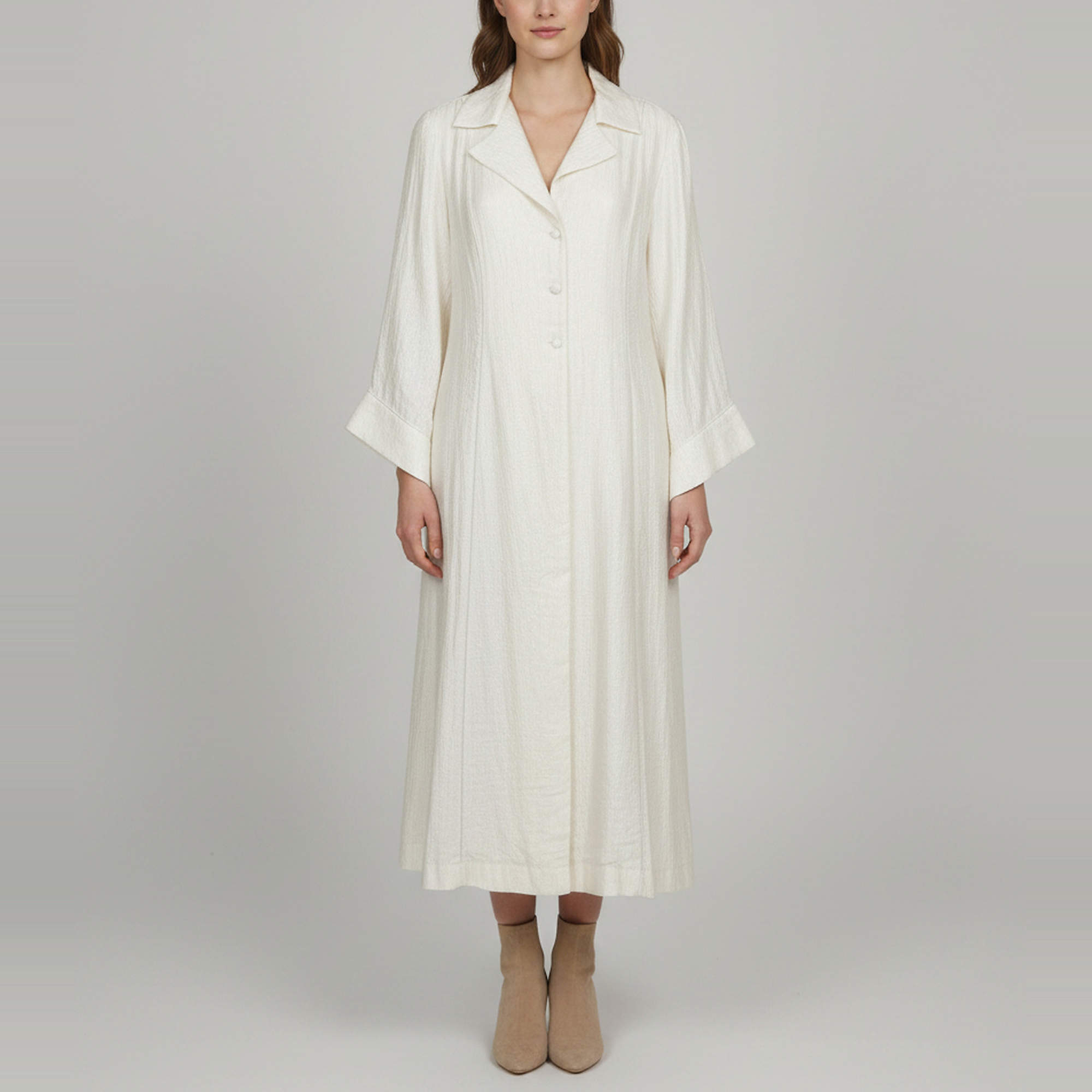Pre Owned Baruni Cream Textured Silk Blend Button Front Maxi Shirt Dress L
