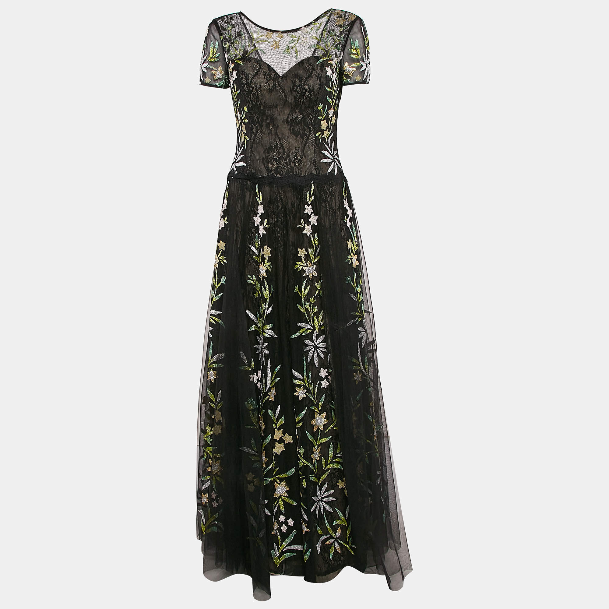 Basix Black Label Floral Embellished Tulle Gown M