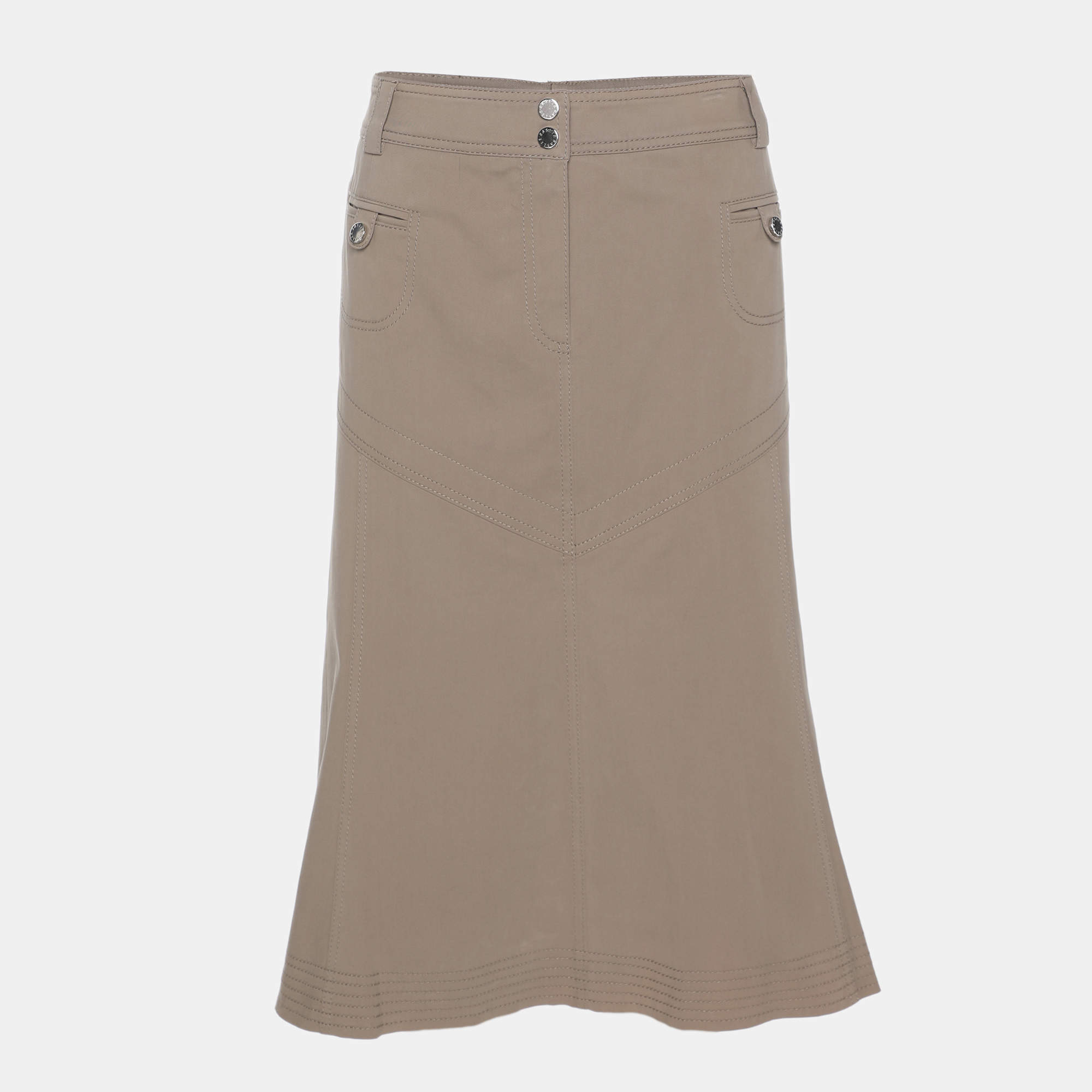 Pre Owned Weekend by Basler Khaki Stretch Cotton Midi Skirt XXL