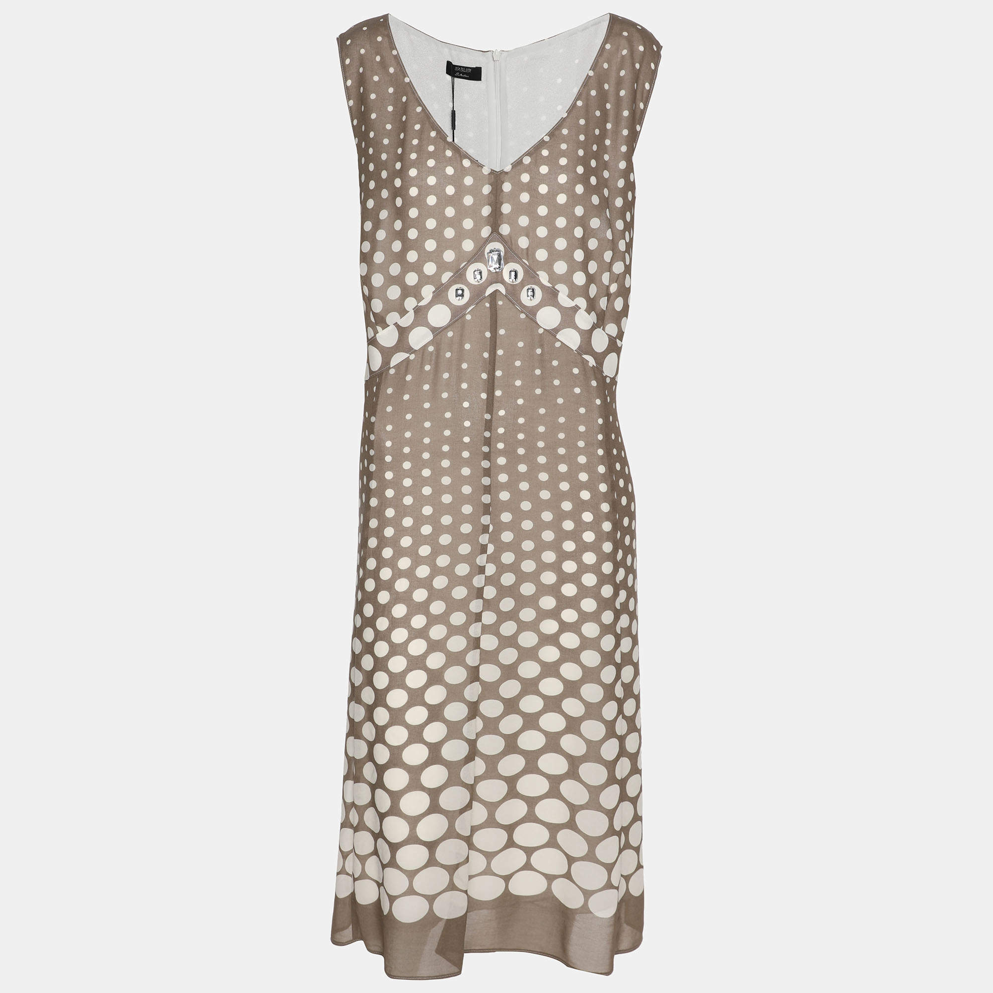 مملوكة مسبقًا Basler Grey Polka Dot Chiffon Sleeveless Dress XXL