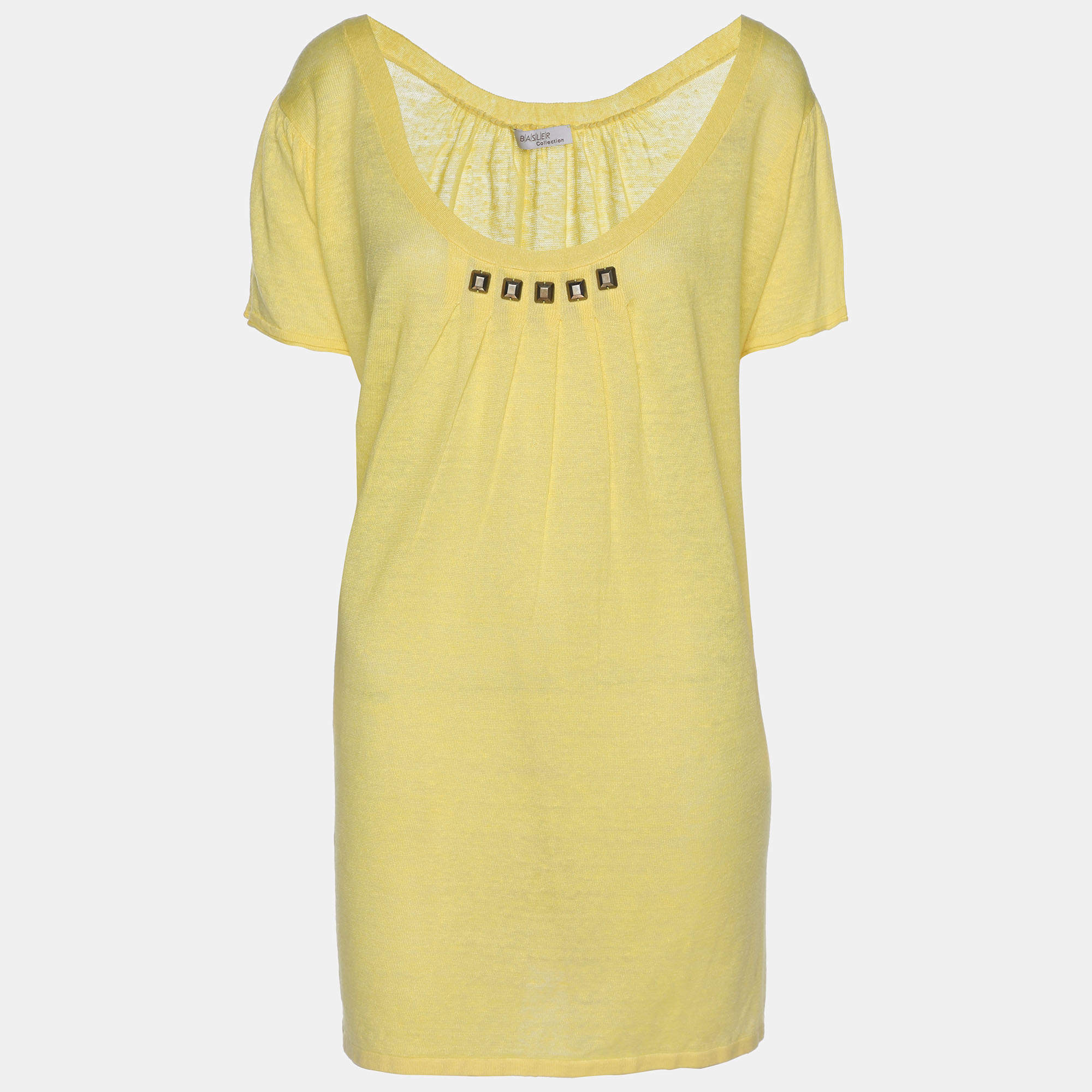 Pre Owned Basler Yellow Linen Knit Blend Glam Rock Strick Tops XXL