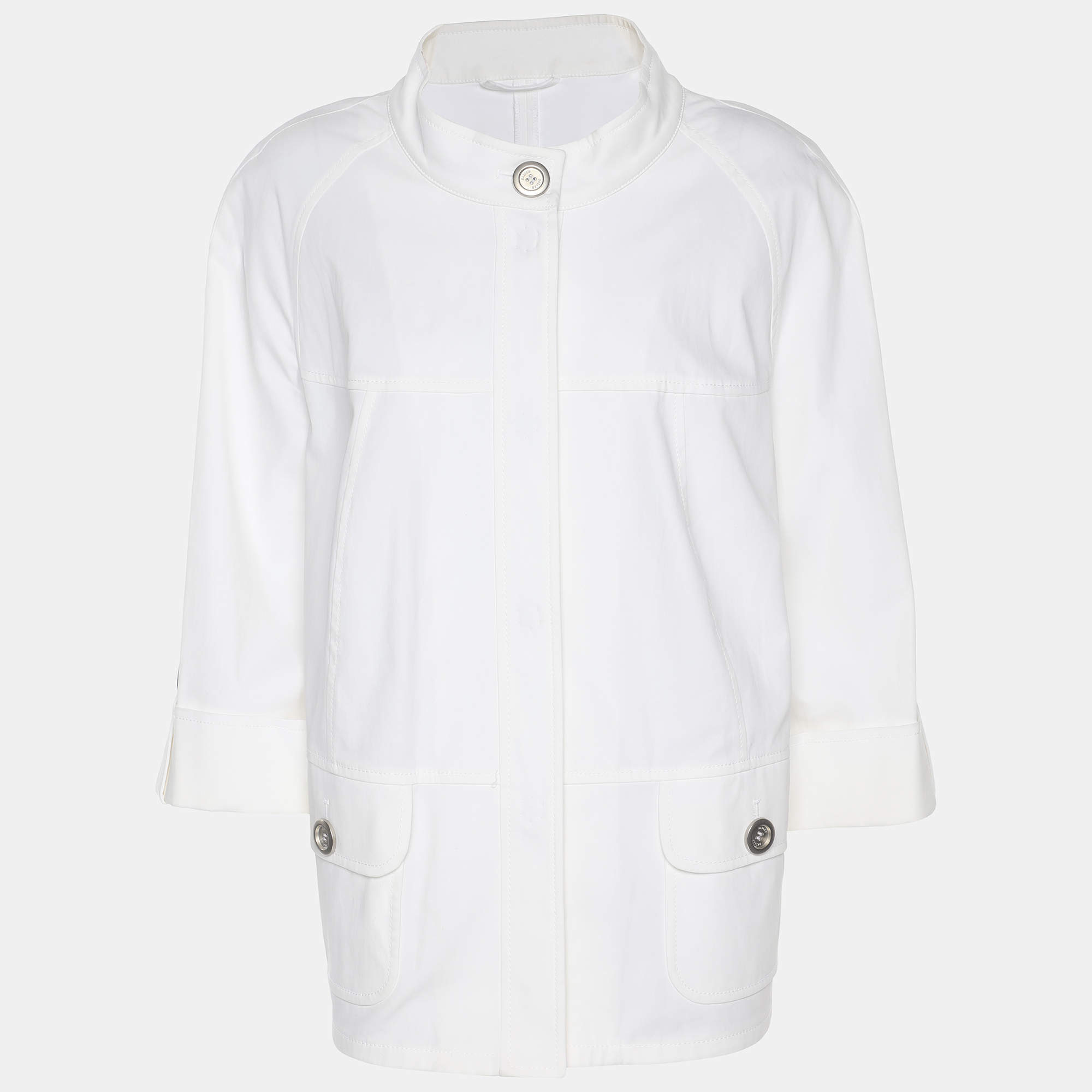 مملوكة مسبقًا Weekend Basler White Stretch Cotton Bell Sleeve Blazer XL