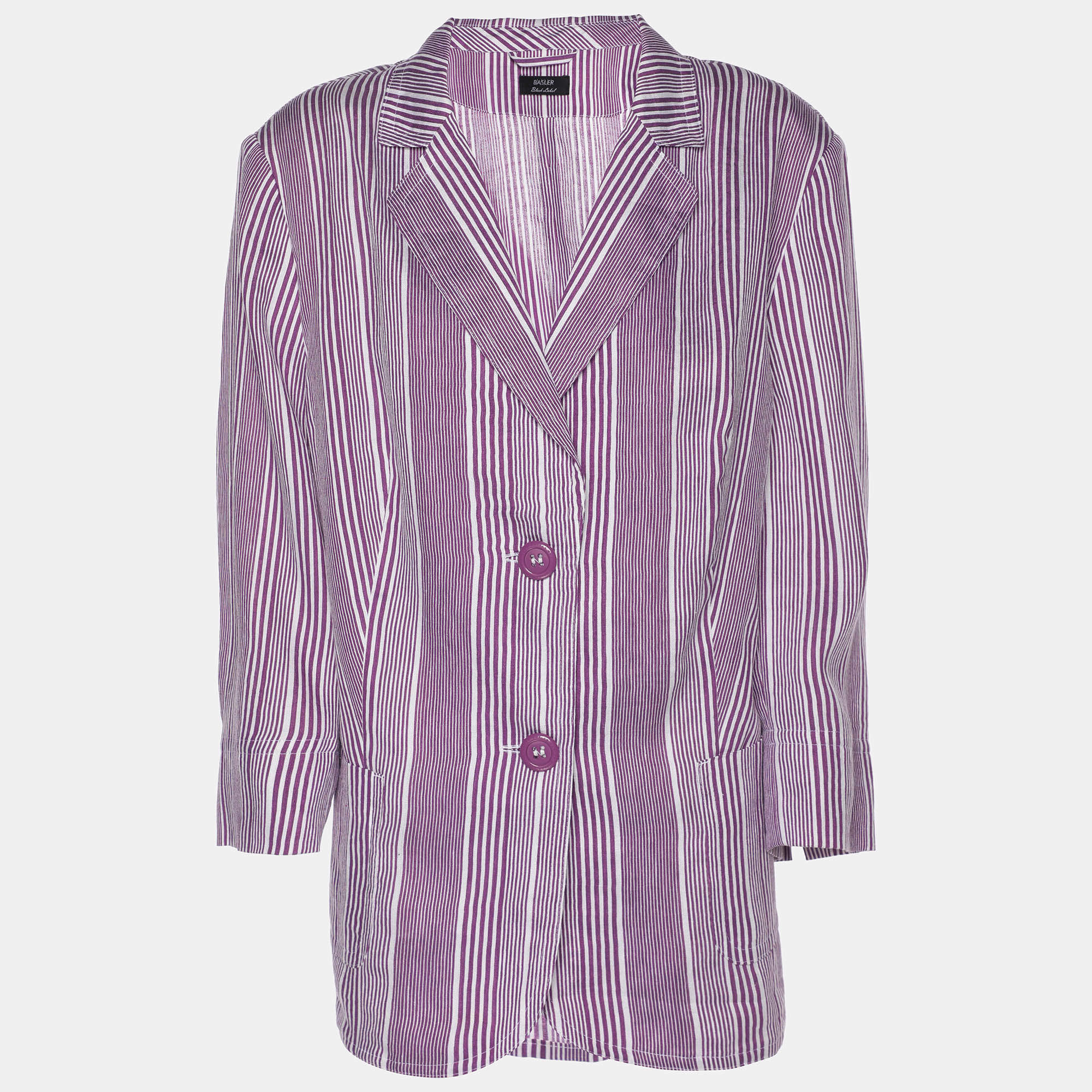 Pre Owned Basler Purple Stripe Linen Blend Single Breasted Blazer L