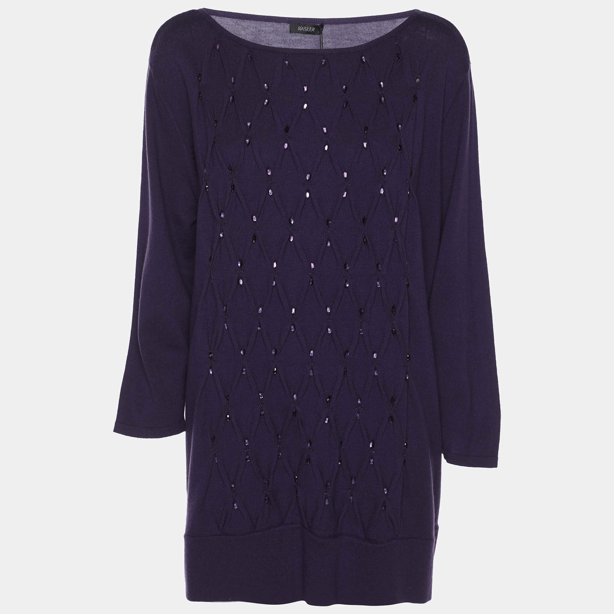 Pre Owned بلوفر باسلر تريكوه مطاطي أرْجُوَانِي مُزَيَّن بِبَلُّورَات الْماس مقاس إكسترا ل ارج