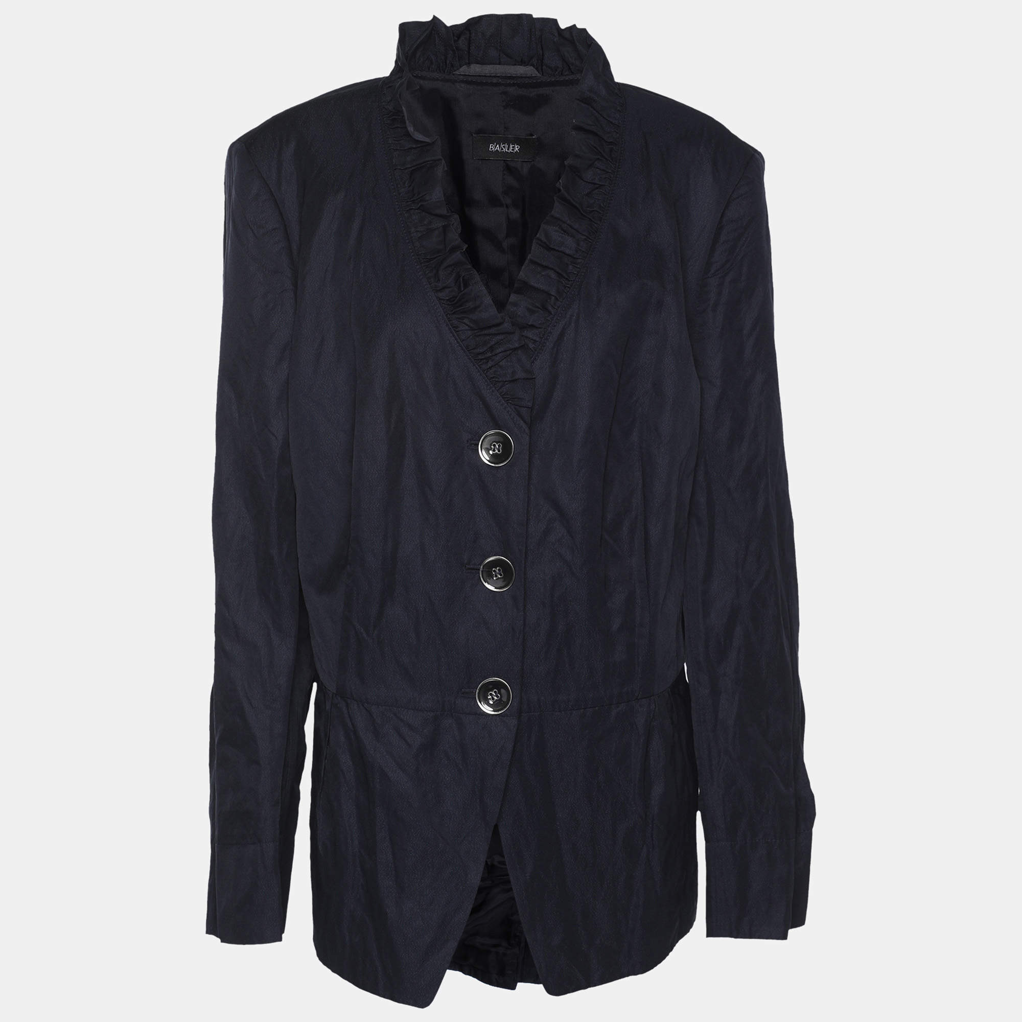 Pre Owned Basler Navy Blue Nylon Fabric Blazer XXL