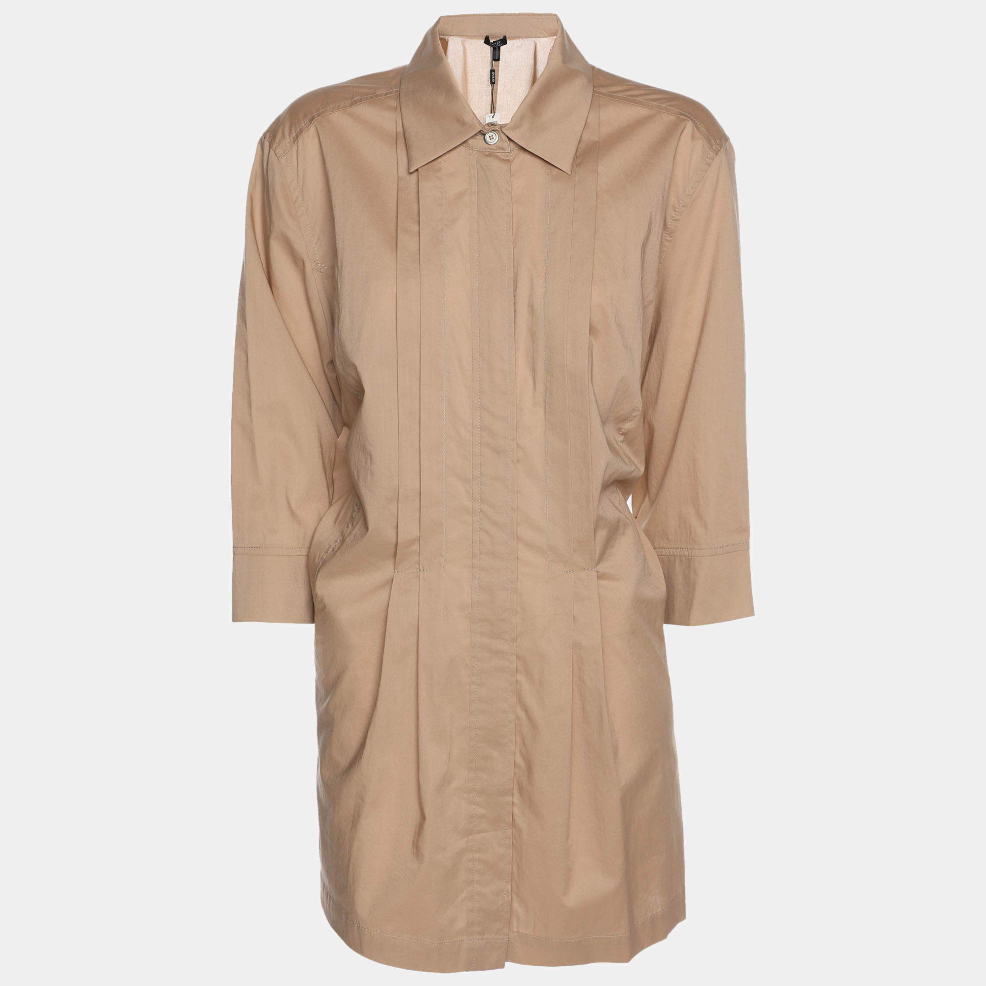 Pre Owned Basler Beige Satin Zip Up Long Sleeve Shirt L