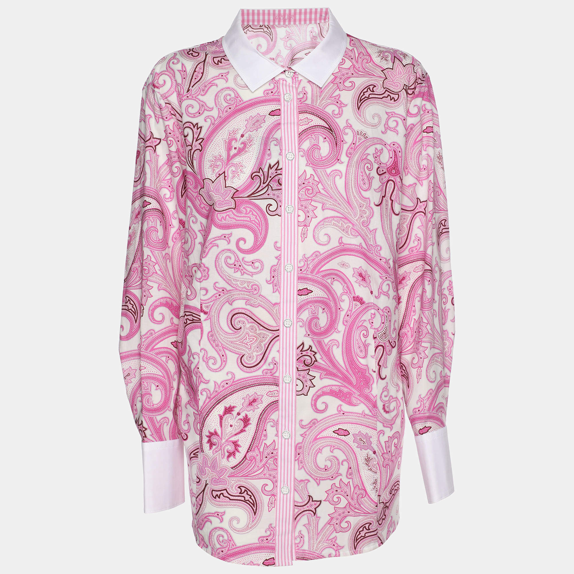 مملوكة مسبقًا Basler Pink Paisley Print Cotton Blend Long Sleeve Shirt L