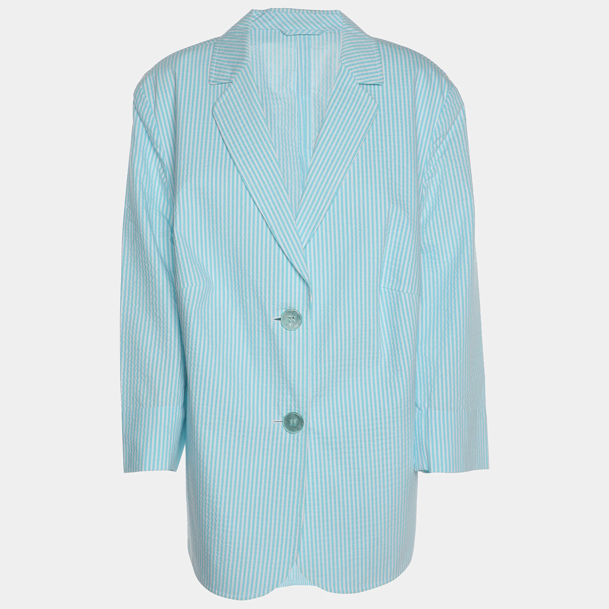 مملوكة مسبقًا Basler Light Blue Stripe Cotton Blend Single Breasted Blazer XXL