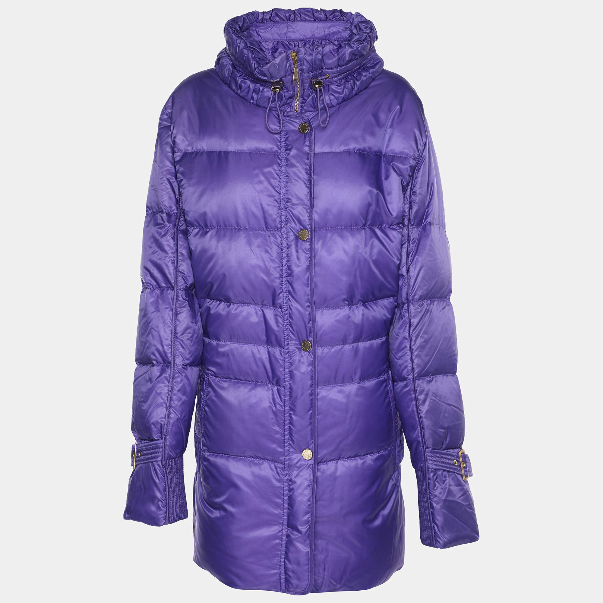 Pre Owned جاكيت بسلر أرجواني نايلون برباط قابل للتمديد بحزام مقاس كبير جداً