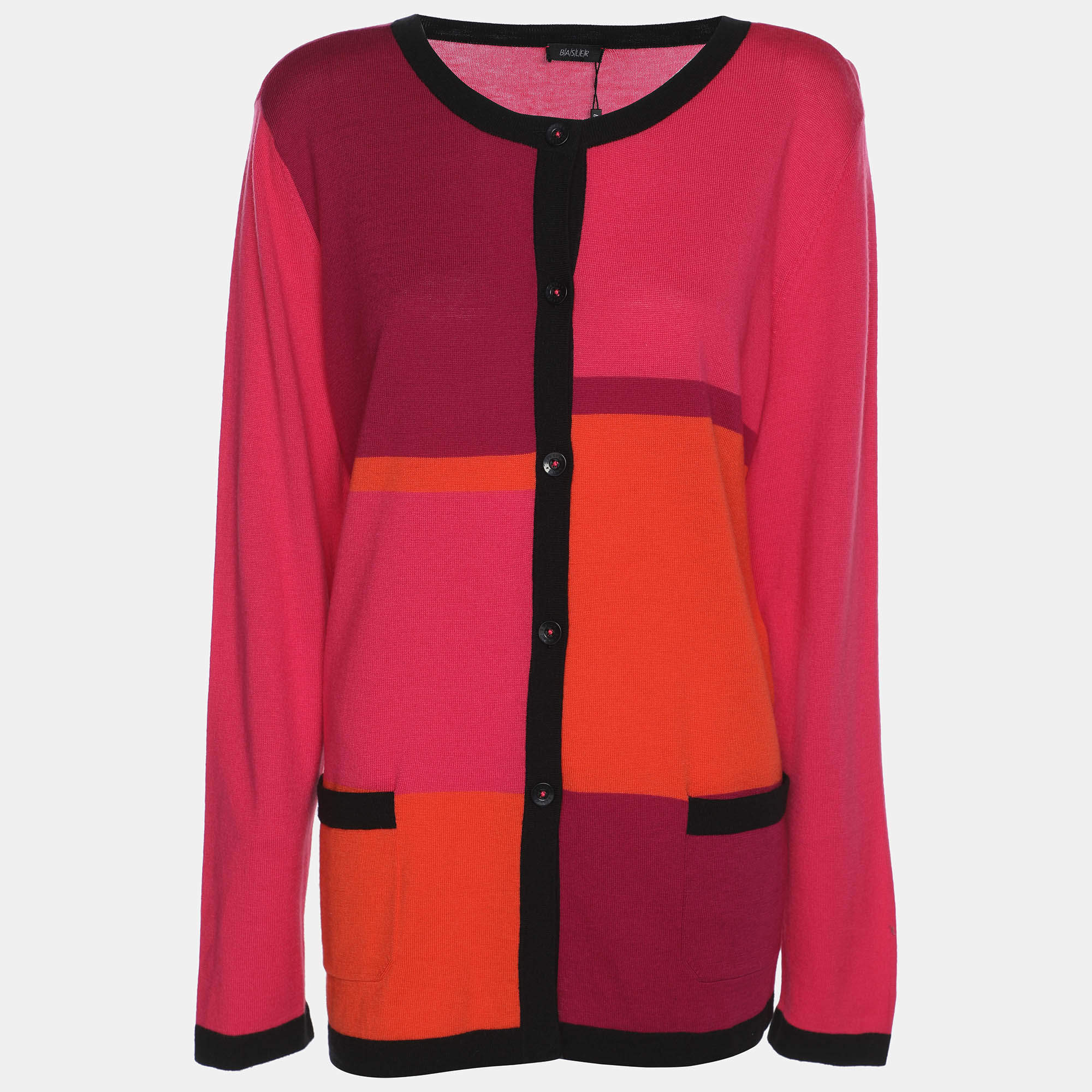 Pre Owned بلوفر باسلر تريكو مطاطي مقسم الألوان مقاس إكسترا لارج