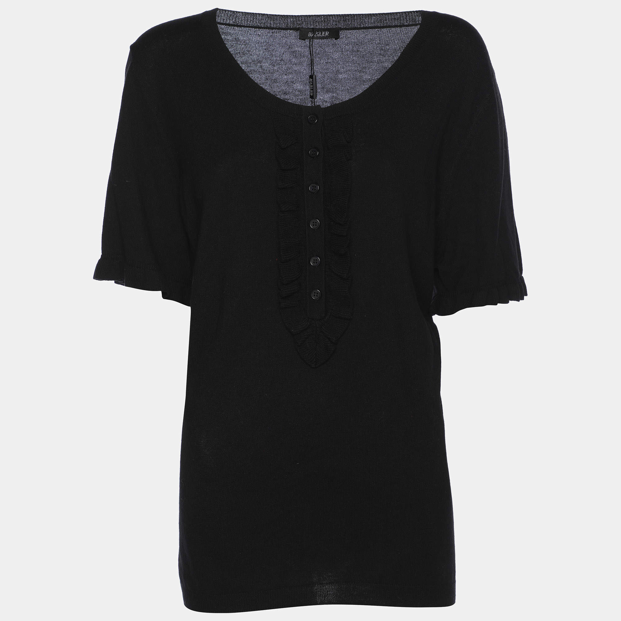 Pre Owned Basler Black Stretch Knit Ruffle Detail Tops XL
