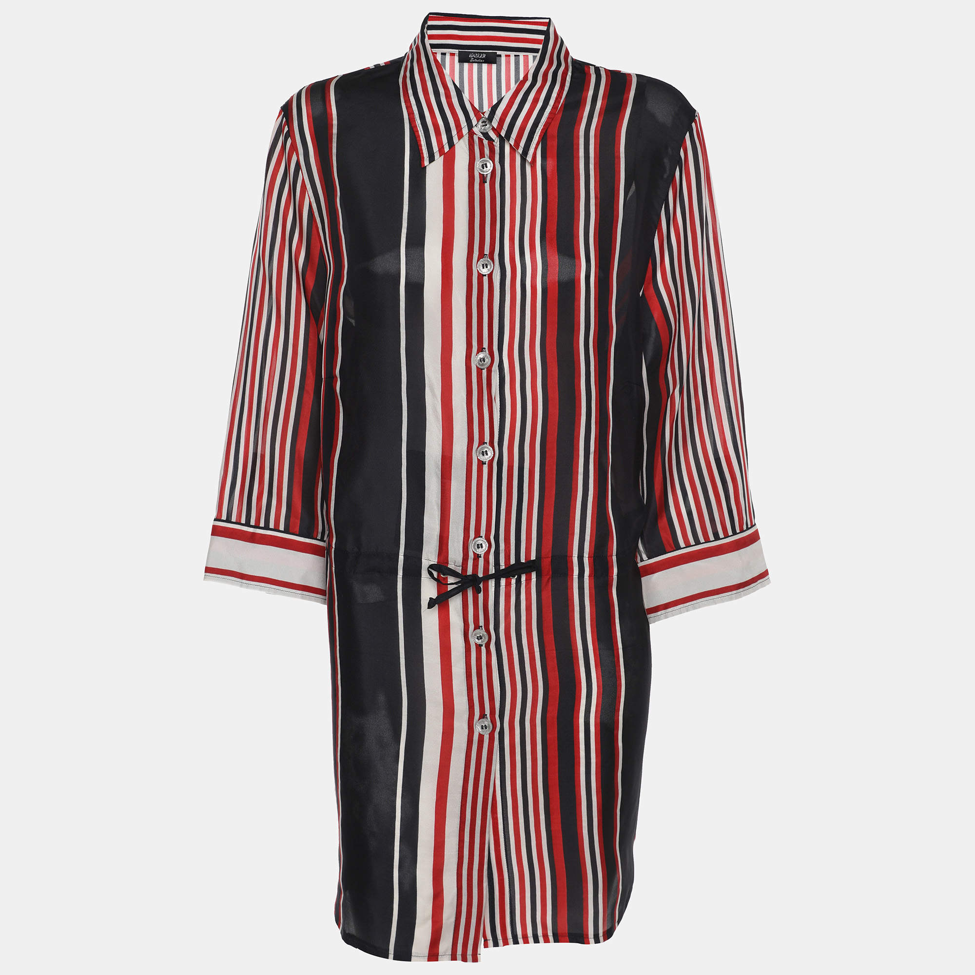 مملوكة مسبقًا قميص بازيلر مخطط ثلاثي الألوان شيفون بأكمام 3/4 مقاس كبير جدًا (إكسترا لارج)