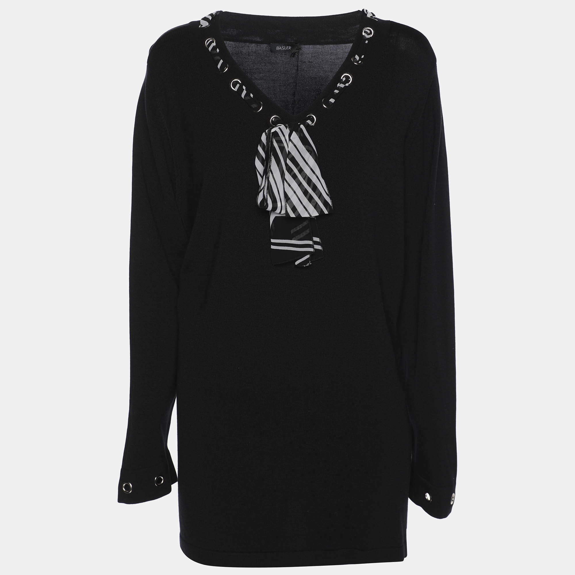 مملوكة مسبقًا سترة برباط حول العنق جيرسي سوداء باسلر مقاس كبير جدًا