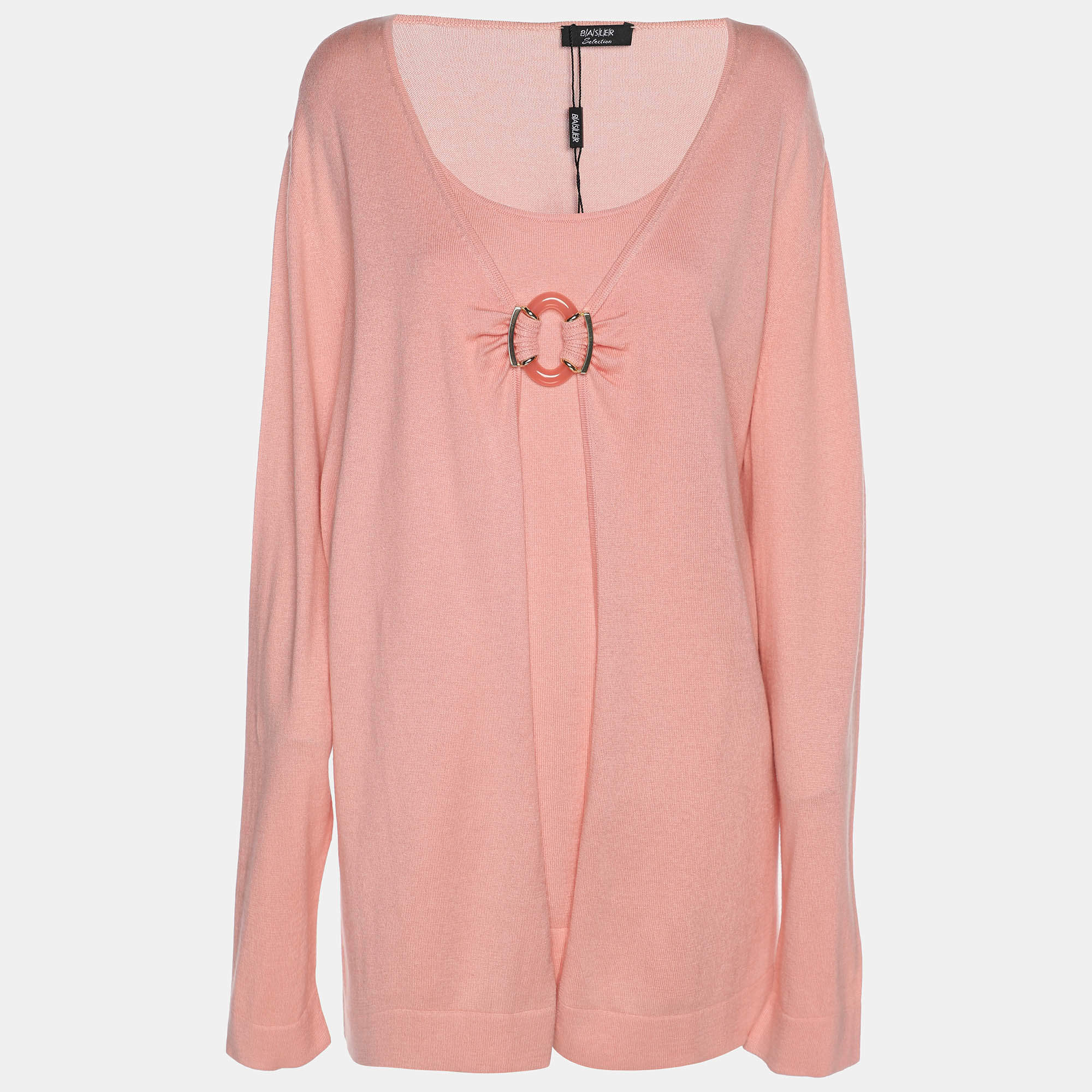 Pre Owned Basler Peach Stretch Knit Full Sleeve Shrug XL