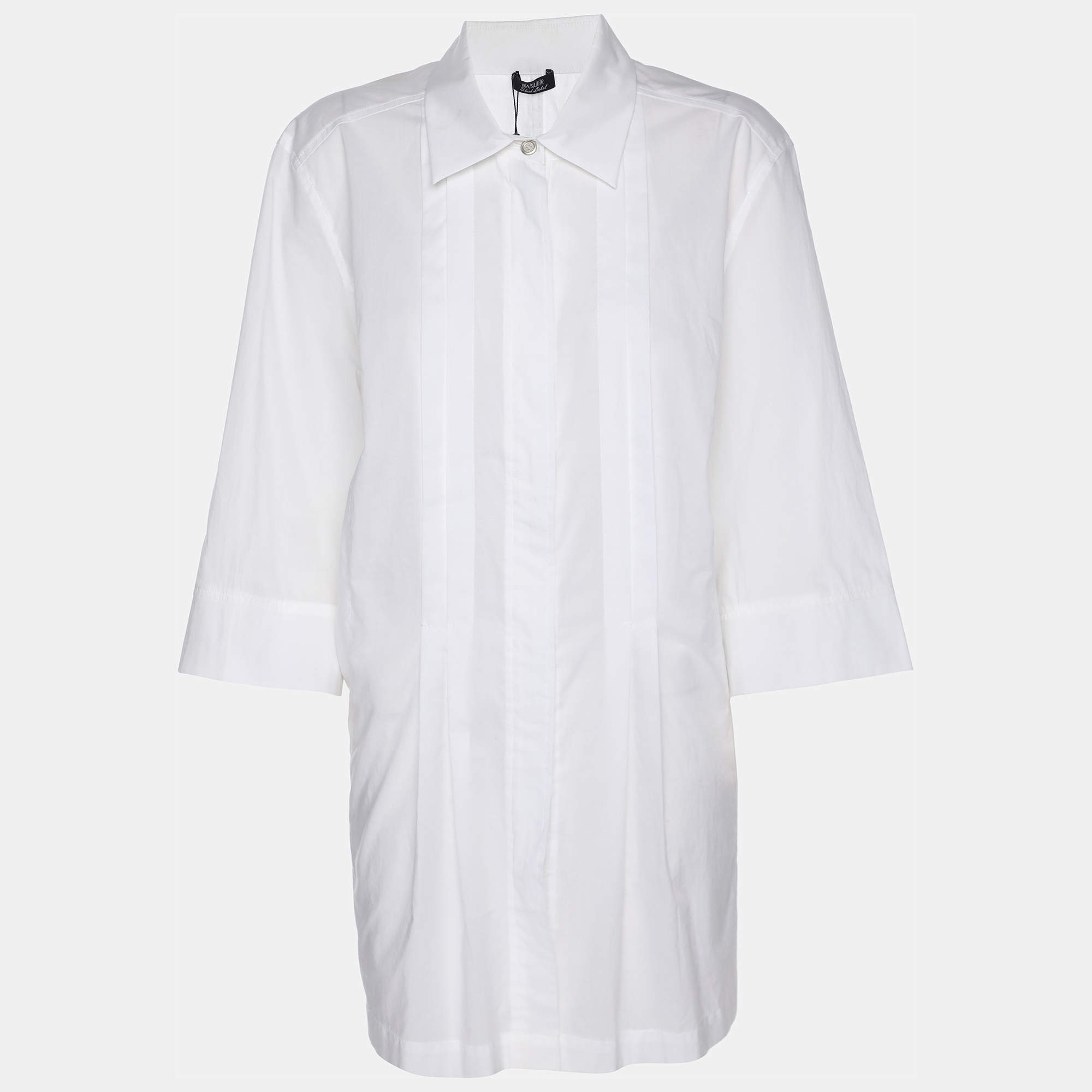 Pre Owned Basler White Cotton Front Zip Short Sleeve Shirt XL