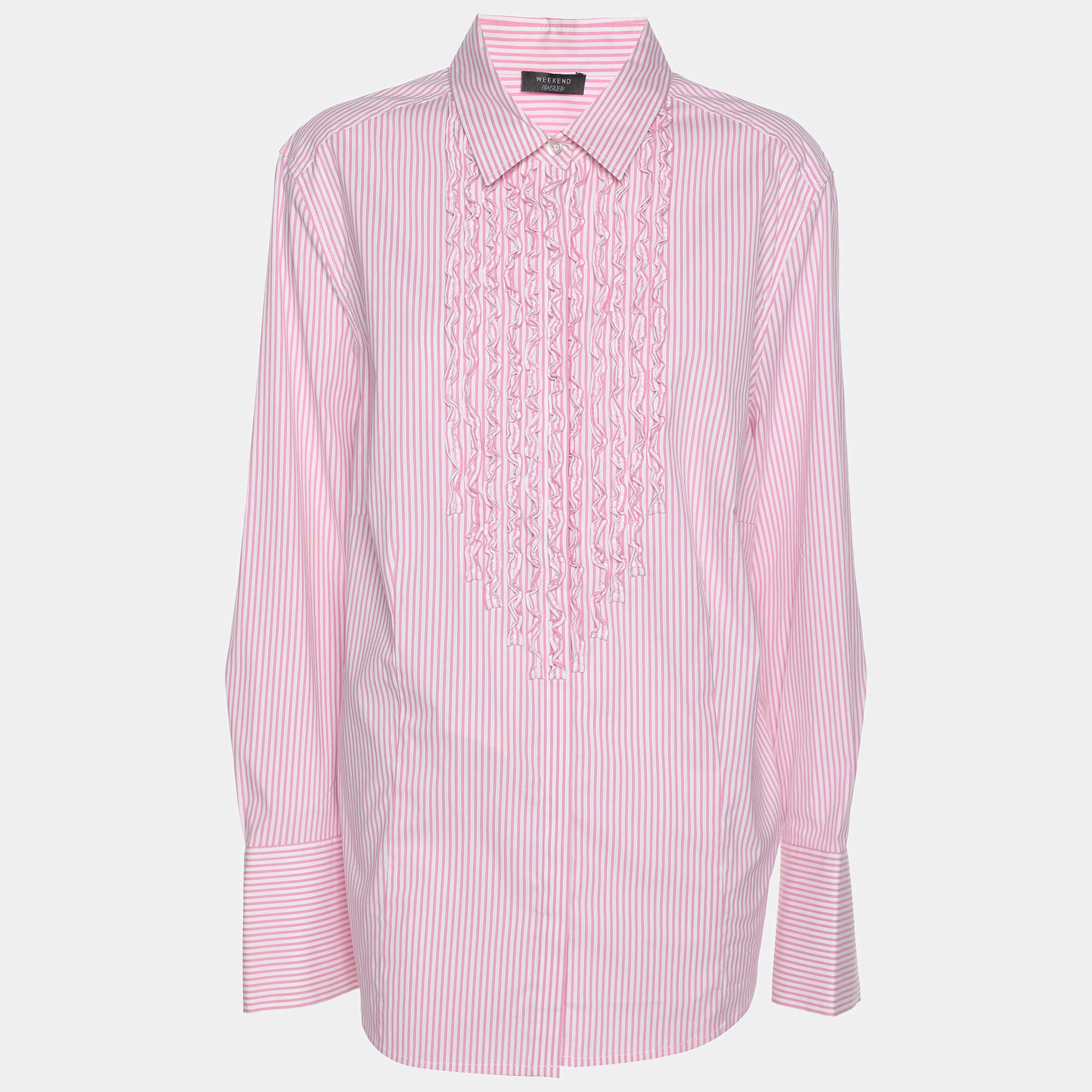 Pre Owned Weekend by Basler Pink/White Striped Cotton Shirt XL