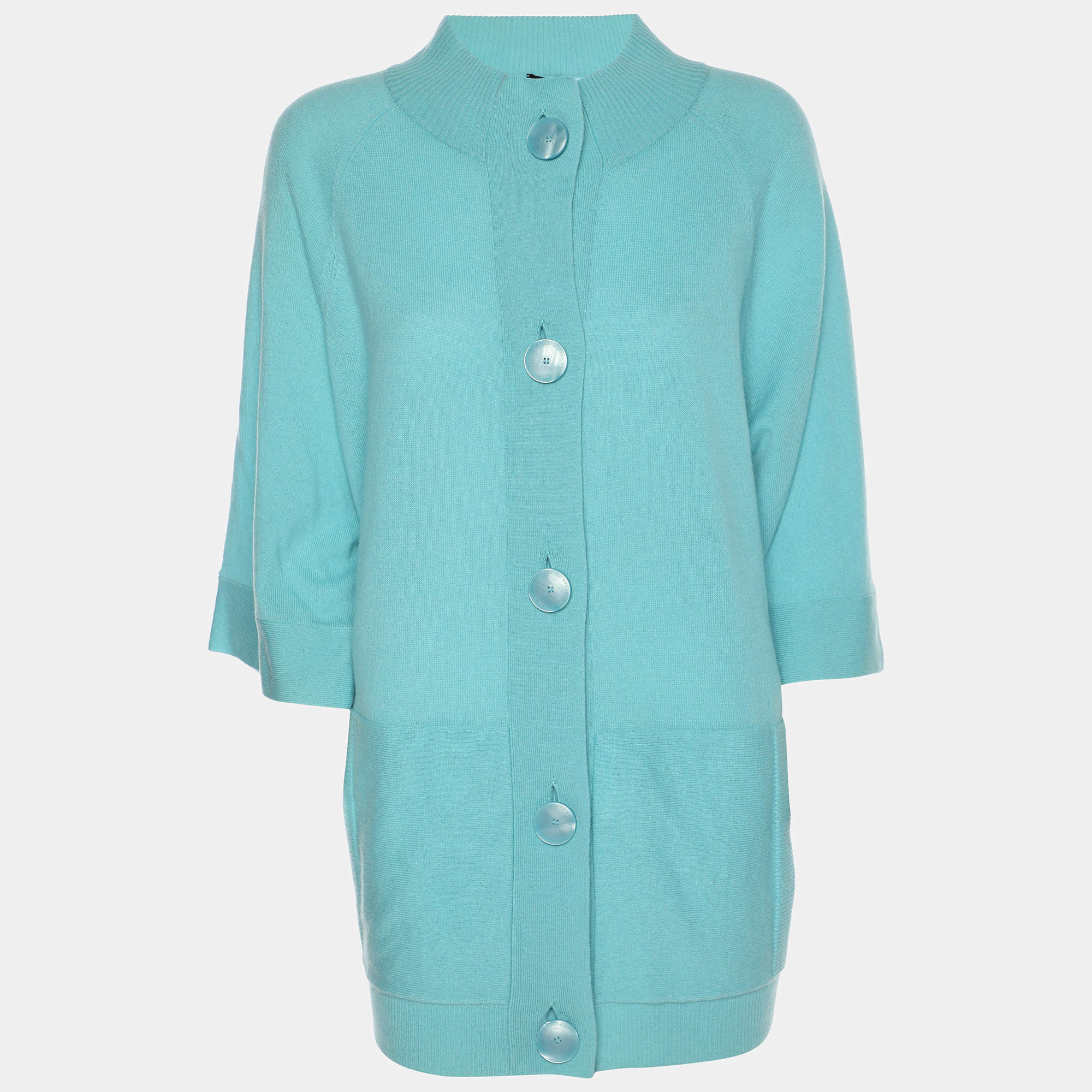 Pre Owned بلوفر باسلر تريكو أزرق بأزرار مقاس إكس إكس لارج