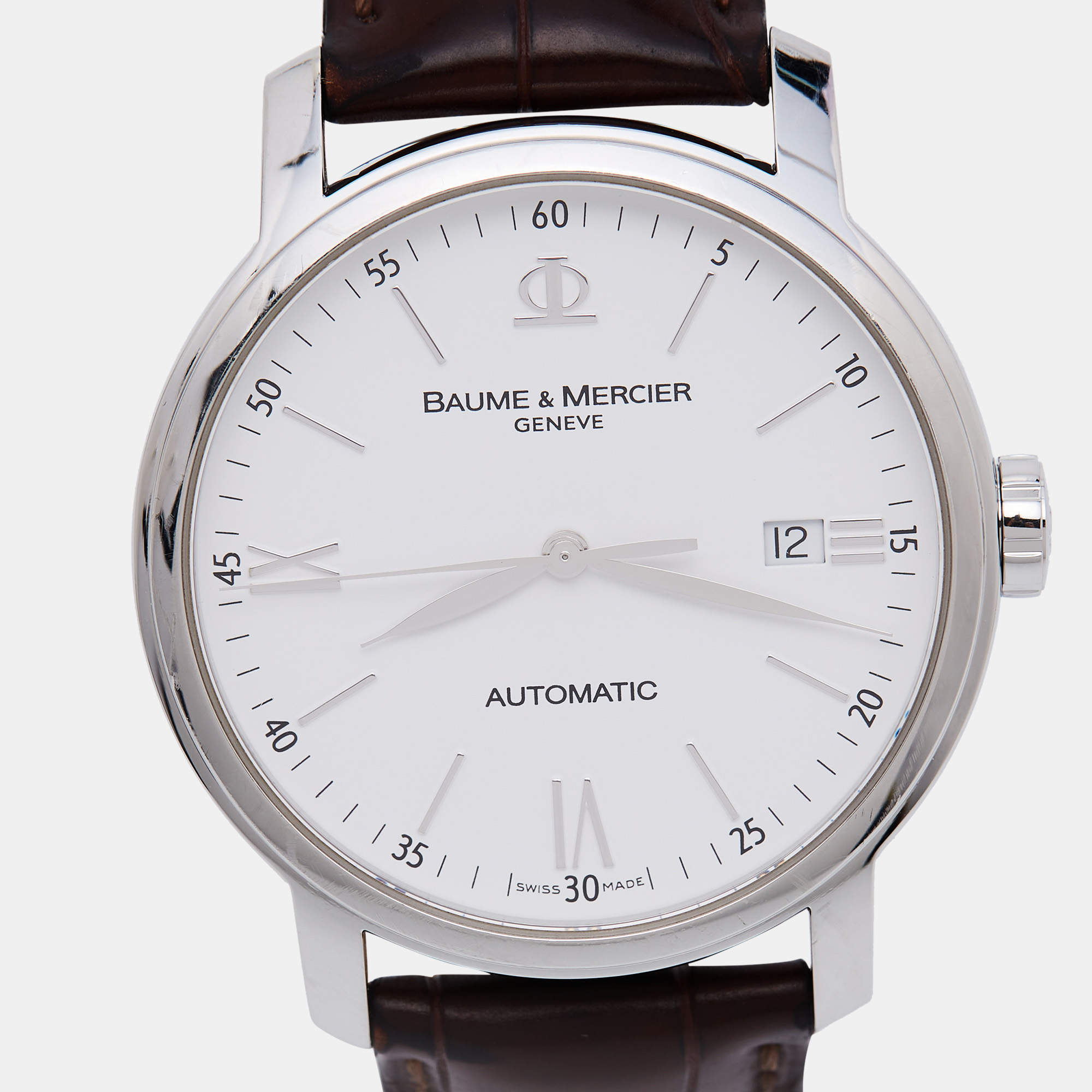 Baume Mercier White Stainless Steel Alligator Leather Classima