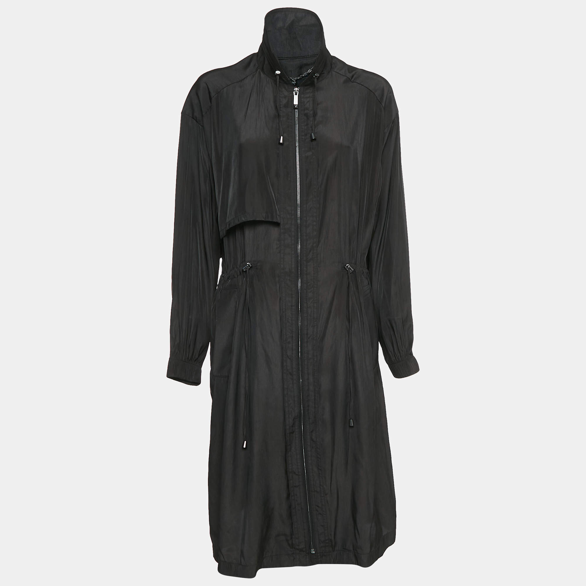BCBMAXAZRIA Black Crepe Zip-Up Midi Dress S