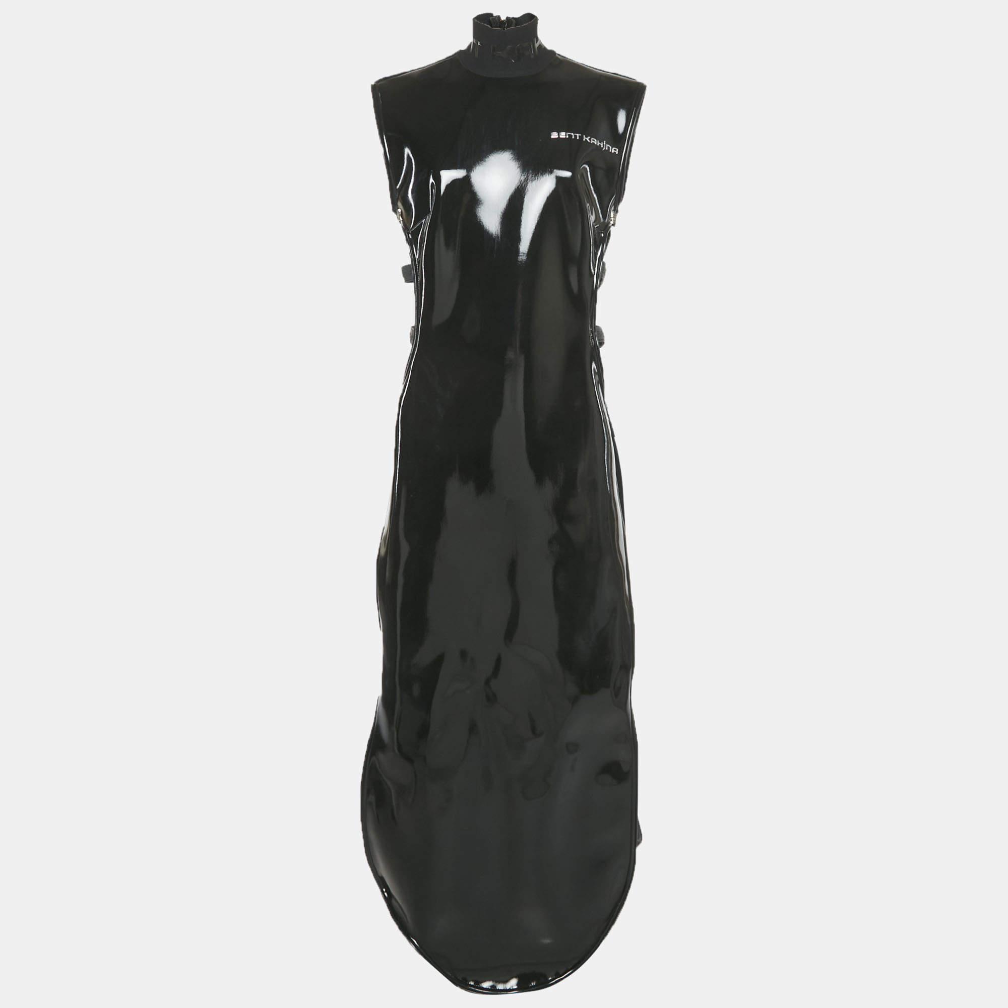 Pre Owned فسـتـان بـيـنـت كـاهـيـنـا لاتـكـس لـمـاعـة عـالـيـة مـقـطـوع مـيـديـوم أسـود