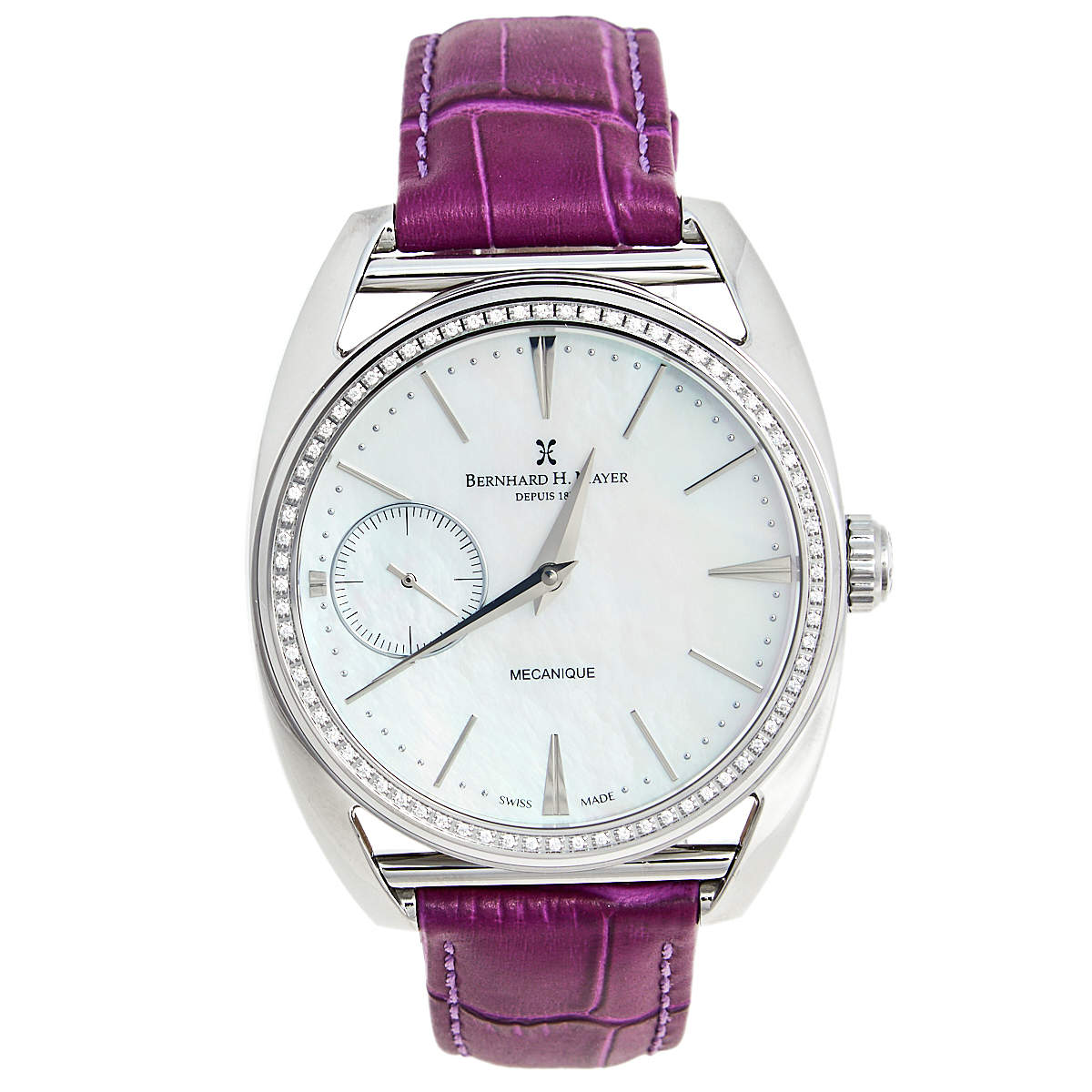 Bernhard H. Mayer Mother Of Pearl Stainless Steel Leather Mecanique-Diamond BH30/CW Women's Wristwatch 44 mm