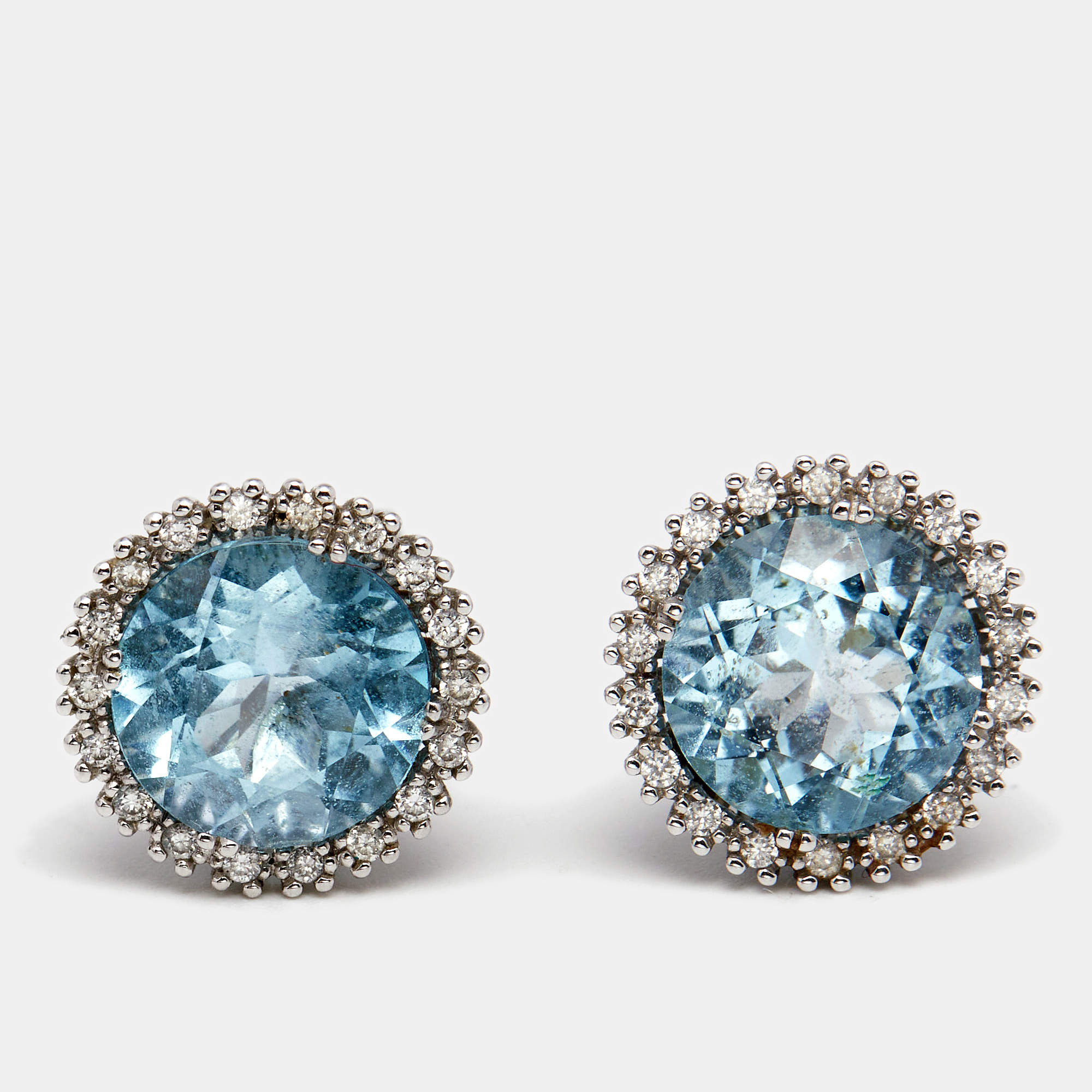 Pre Owned Bernhard H. Mayer Doris Diamond Blue Topaz Stud Earrings