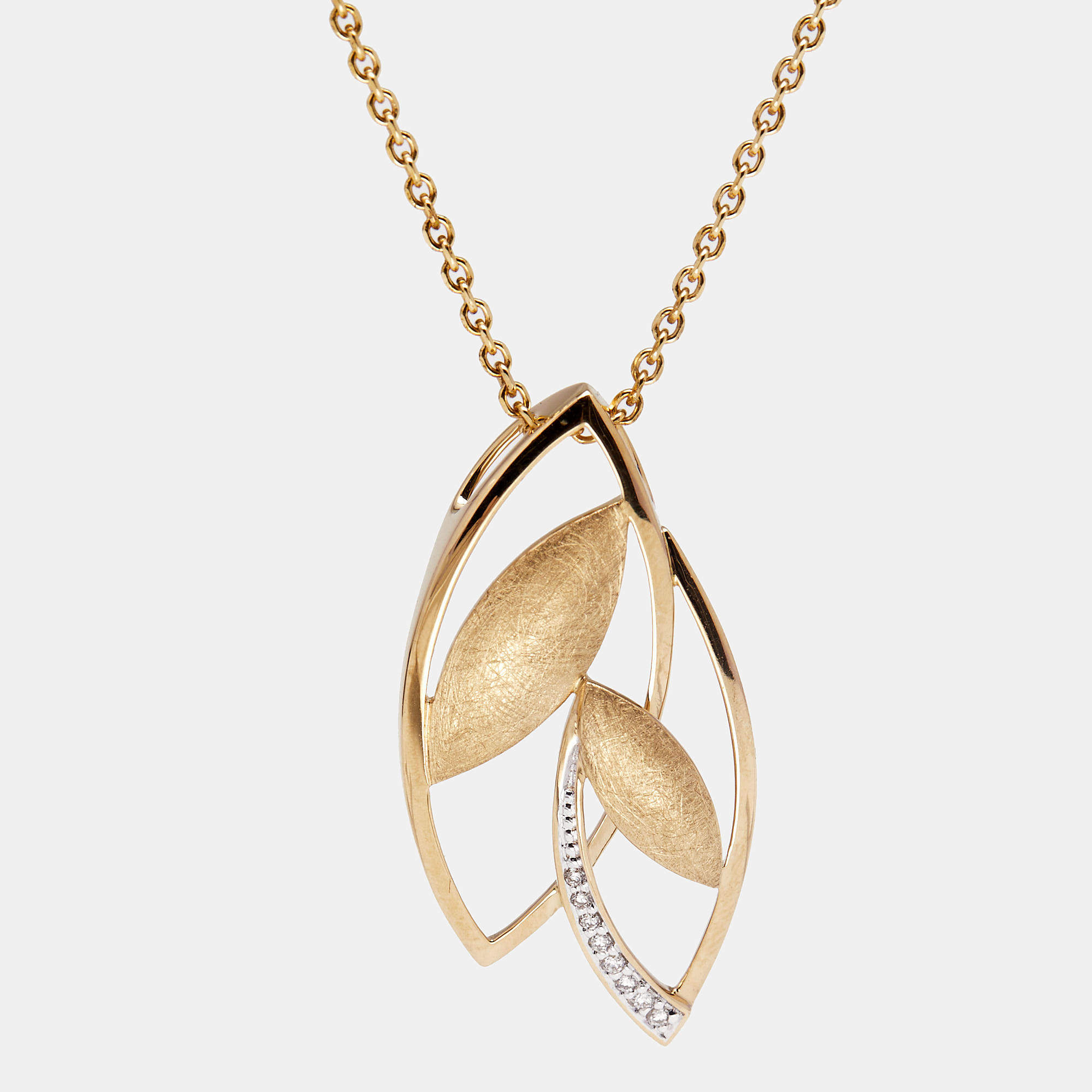 Bernhard H. Mayer Double Leaf Diamond Textured 18K Yellow Gold Pendant