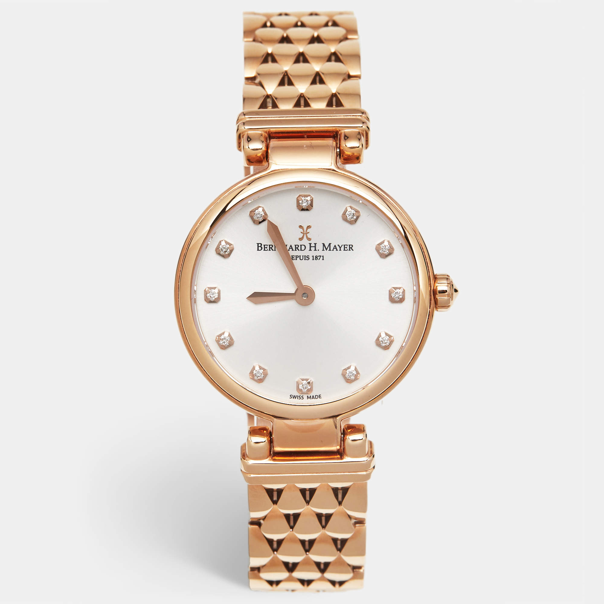 Pre Owned Bernhard H. Mayer Silver Dial Rose Gold PVD Coated Stainless Steel Lurve Diamond BH49W/CW Women's Wristwatch 30 mm