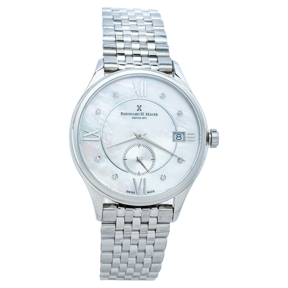 Bernhard H. Mayer Mother Of Pearl Stainless Steel Diamond Muses Women's ...