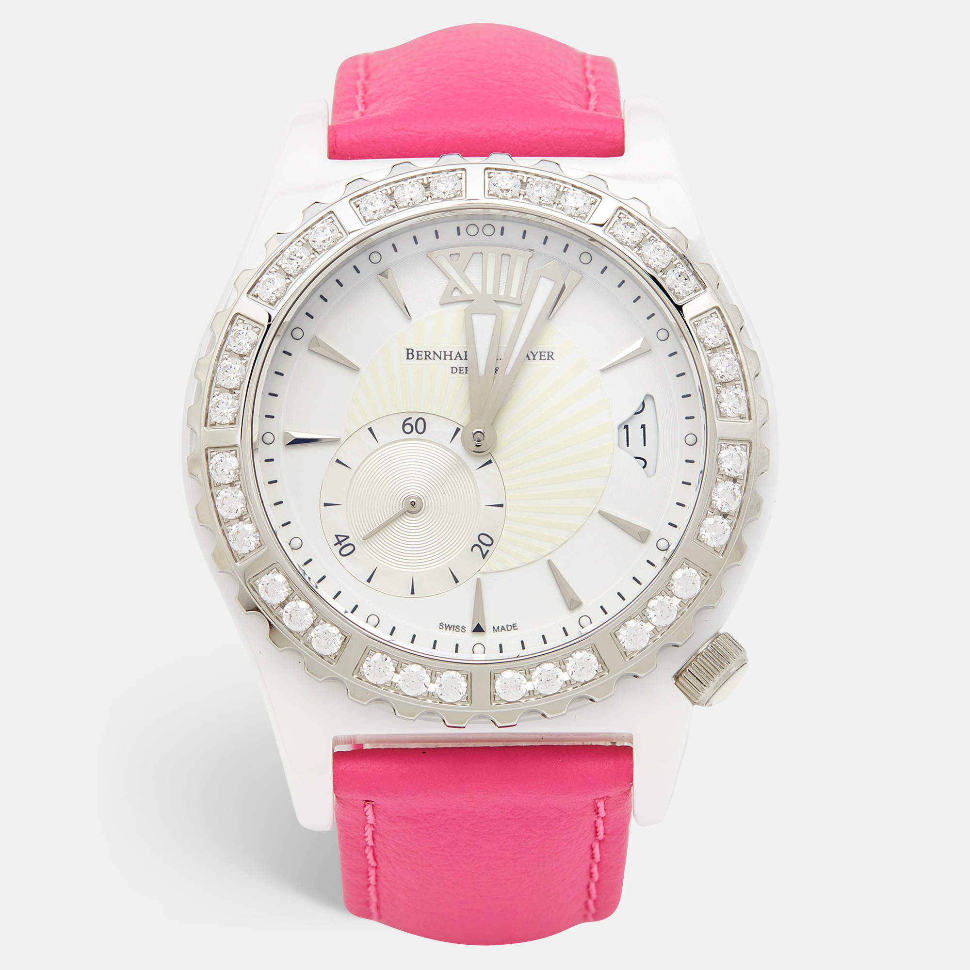 Bernhard H. Mayer White Ceramic Leather La Vida Ceramic B2416/CW Women's Wristwatch 38 mm