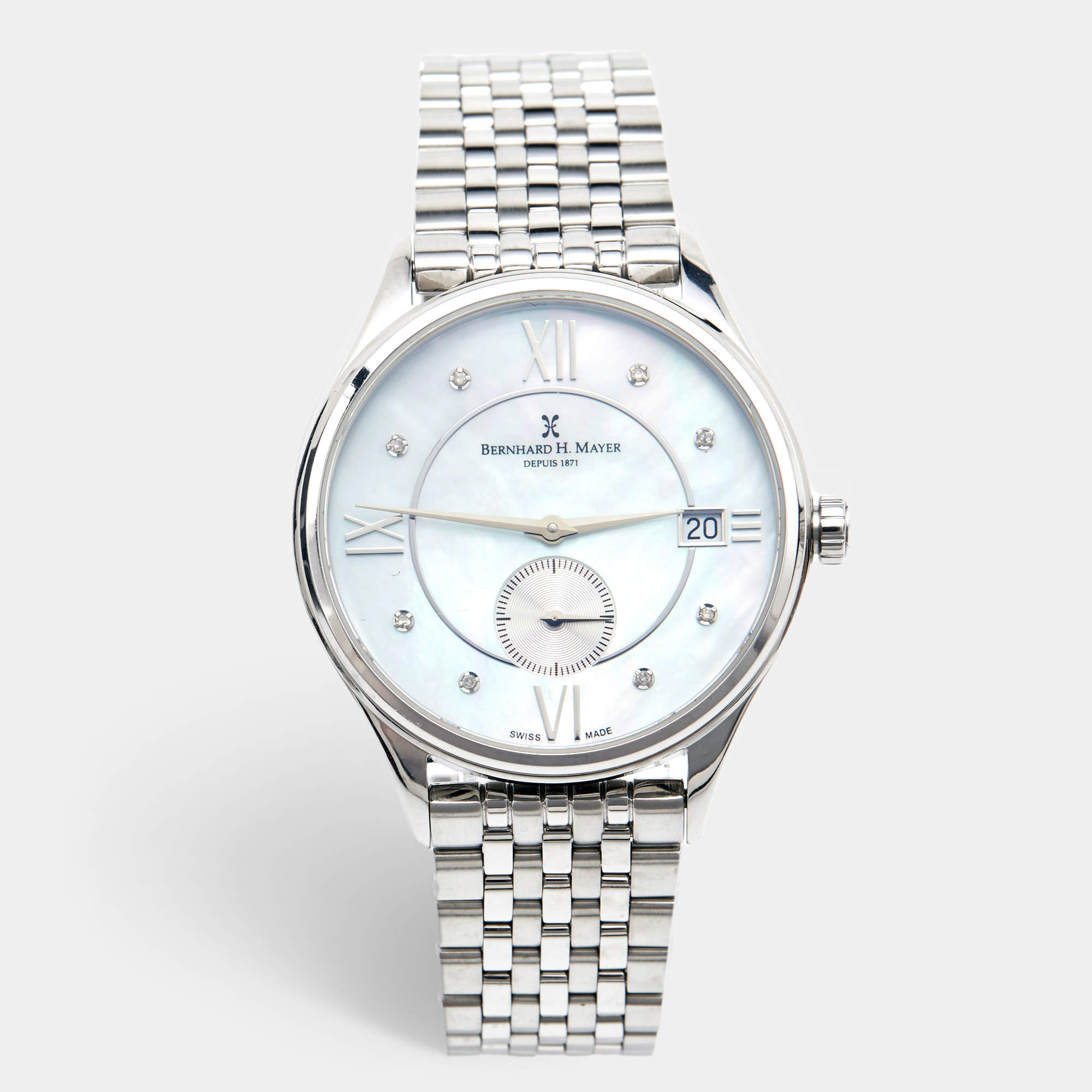 Pre Owned  Bernhard H. Mayer Mother Of Pearl Stainless Steel Diamond Muses BH07/CWF Women's Wristwatch 36 mm