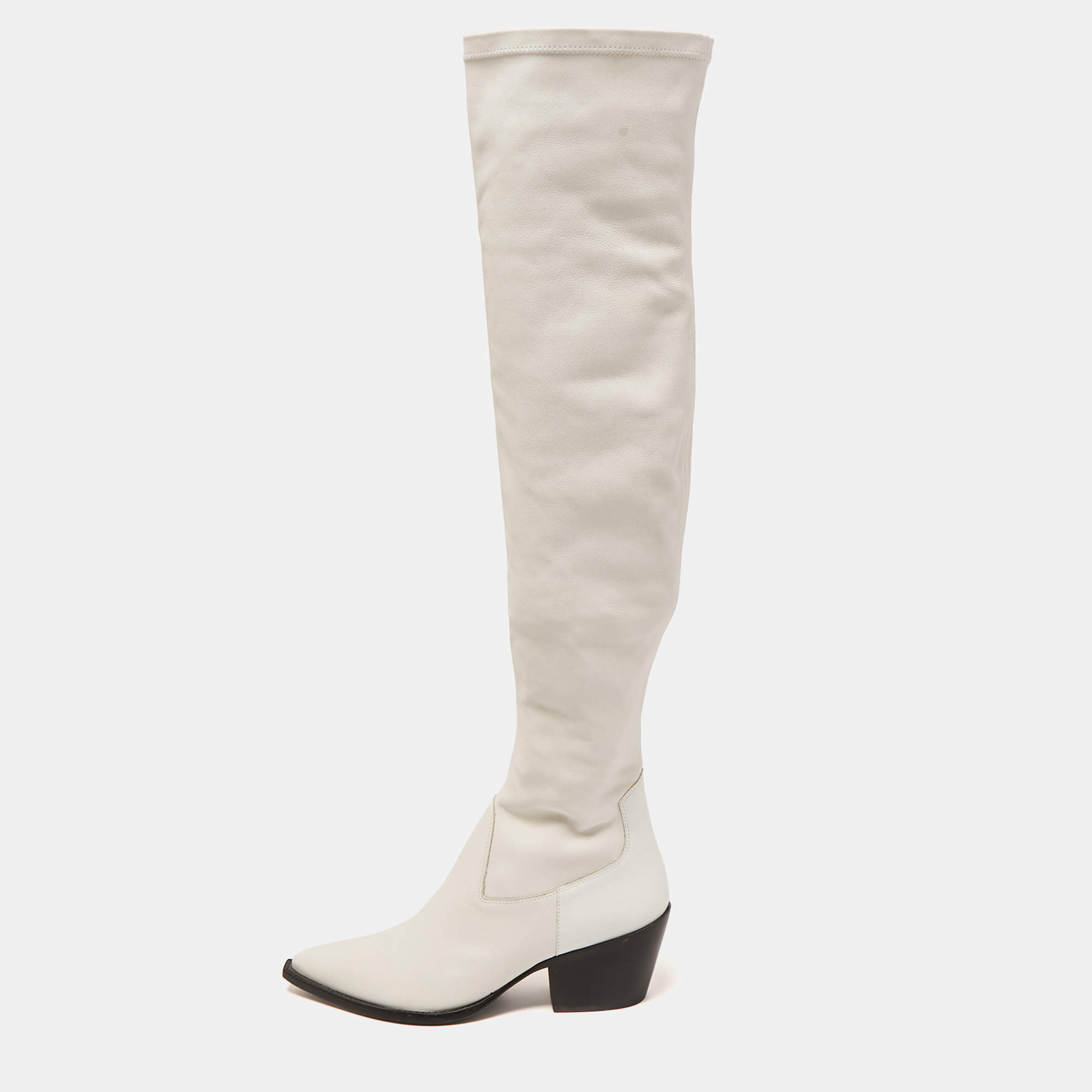 Black Suede Studio x Caroline Stanbury White Leather Knee Length Boots Size 38