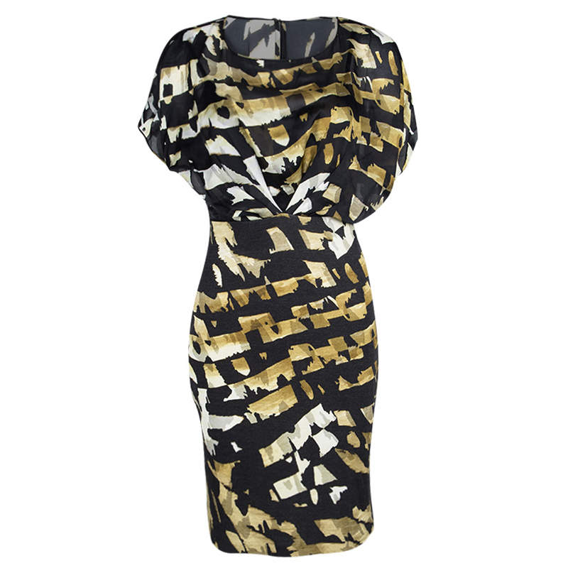 Blumarine Black Printed Overlay Short Sleeve Dress S