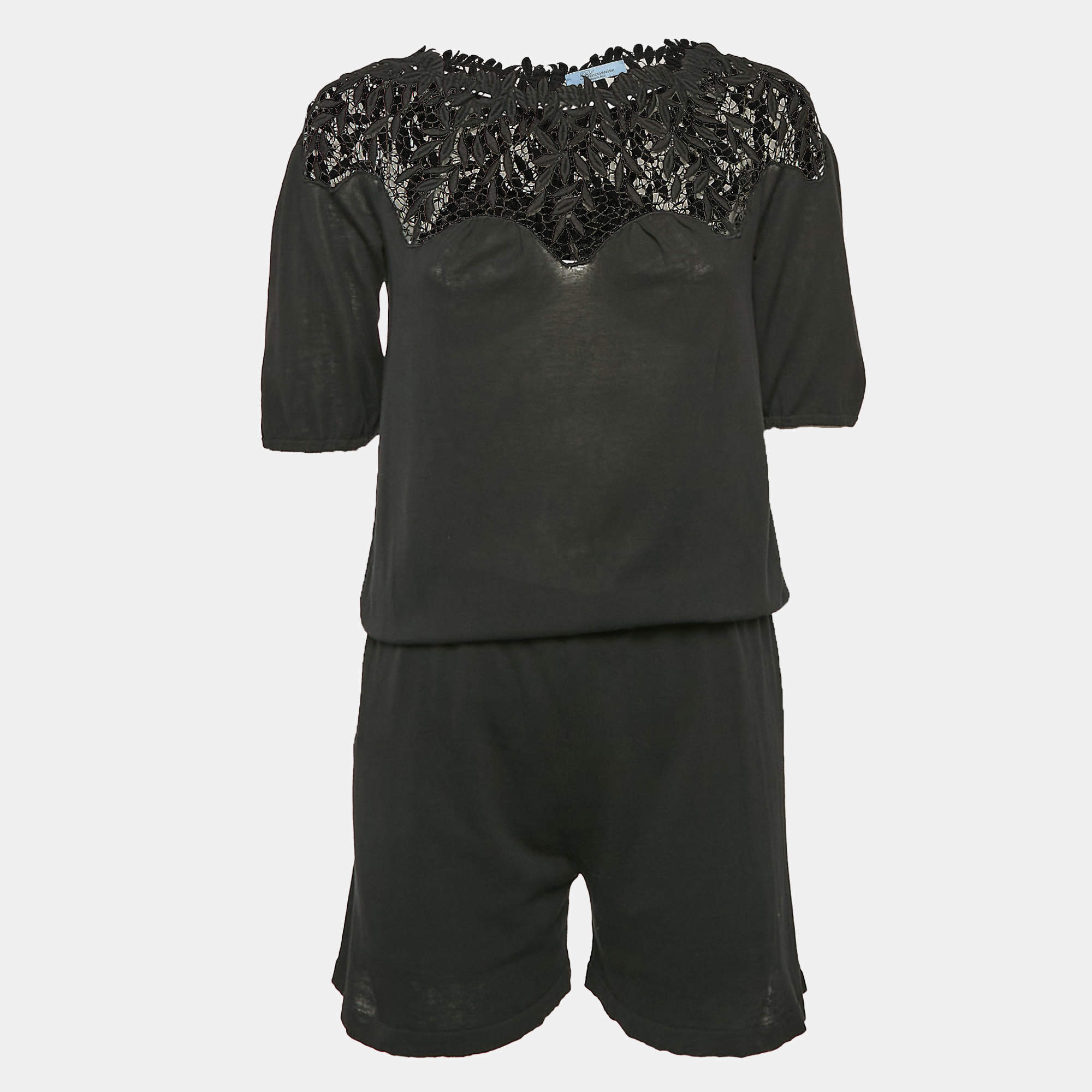 مملوكة مسبقًا Blumarine Black Lace Trim Jersey Playsuit M