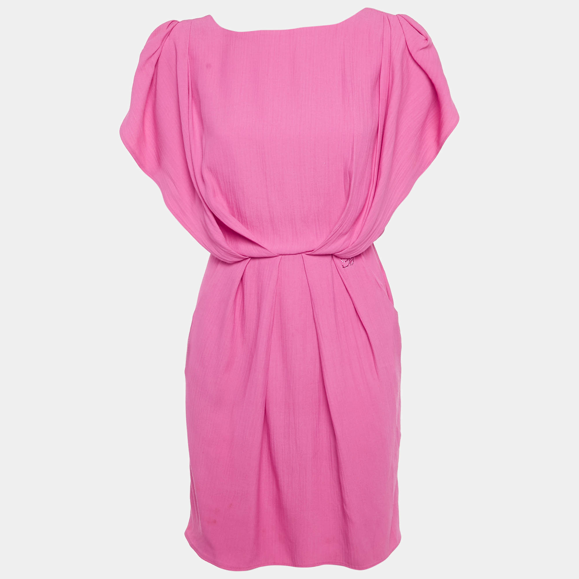 Pre Owned فستان بلاومارين كريب زهري بدون أكمام قصير مقاس صغير