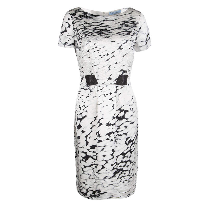 Blumarine Monochrome Animal Printed Silk Embellished Dress M