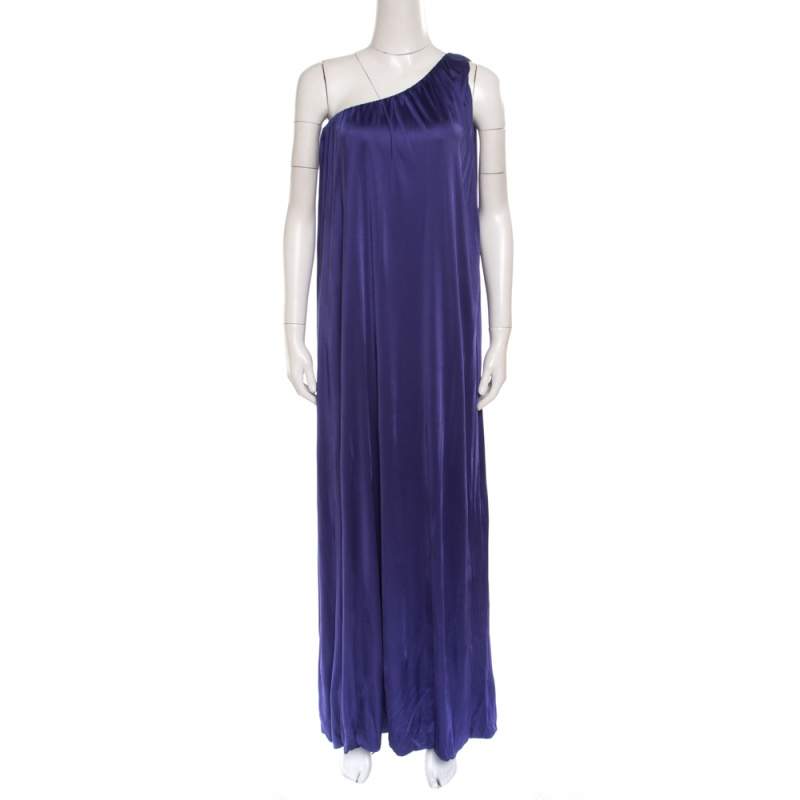 Blumarine Purple Knit One Shoulder Draped Maxi Dress M 