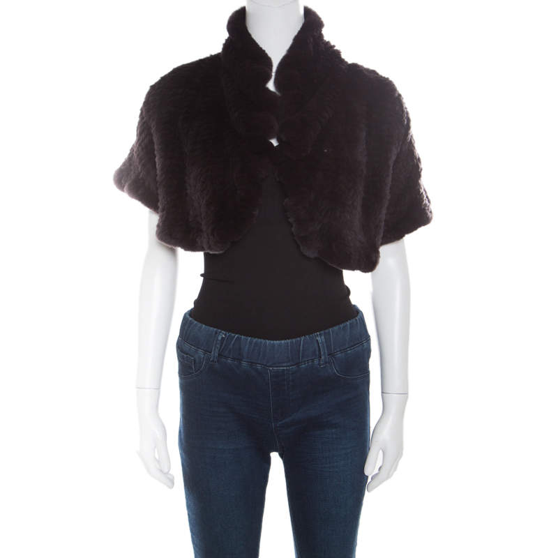 Blumarine Brown Rabbit Fur Open Front Shrug S