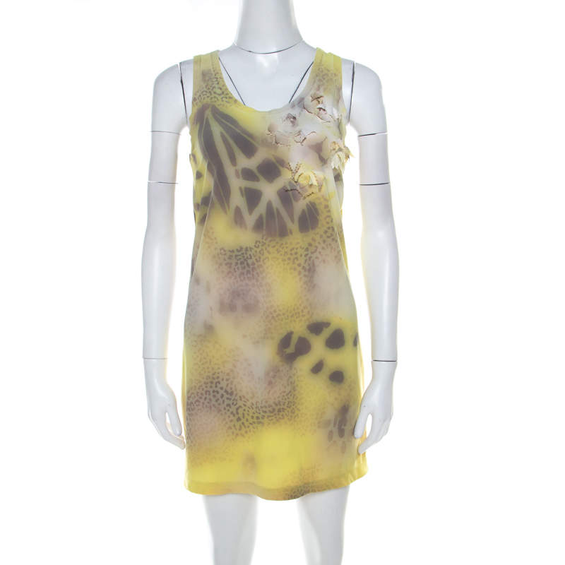 Blumarine Yellow Printed Applique Detail Short Dress S