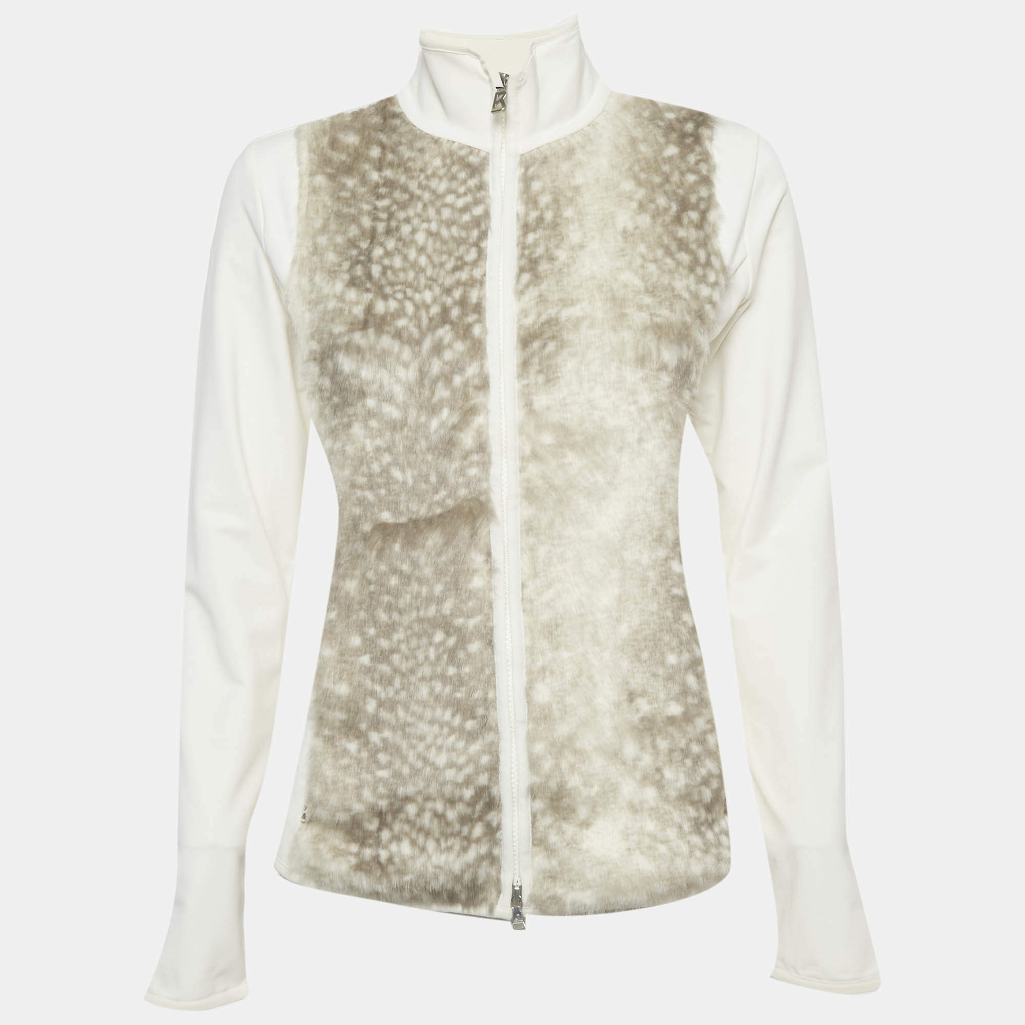 Pre Owned Bogner White Fur Trim Zip-Up Jacket S