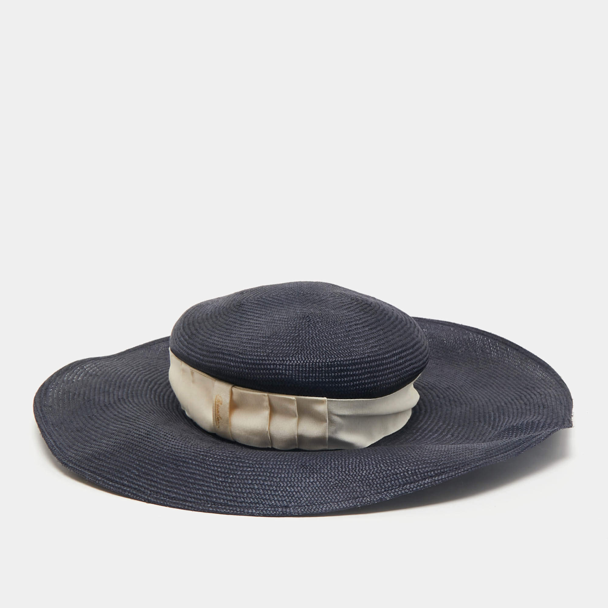 Pre Owned Borsalino Blue Wide Brim Paglia Panam Hat M
