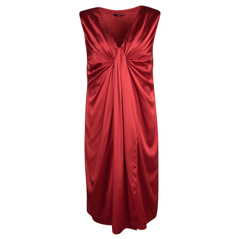 Pre Owned Boss by Hugo Boss Red Sleeveless Draped Doresa Dress S