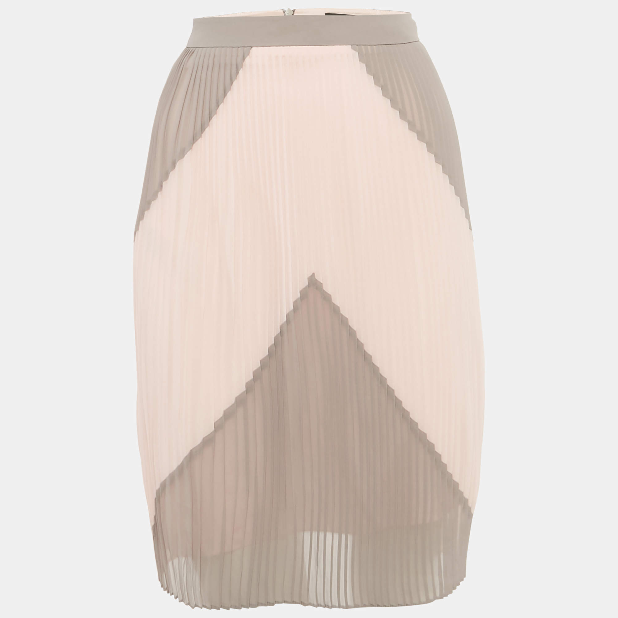 Pre Owned Boss By Hugo Boss Pink/Grey Pleated Chiffon Knee Length Skirt L