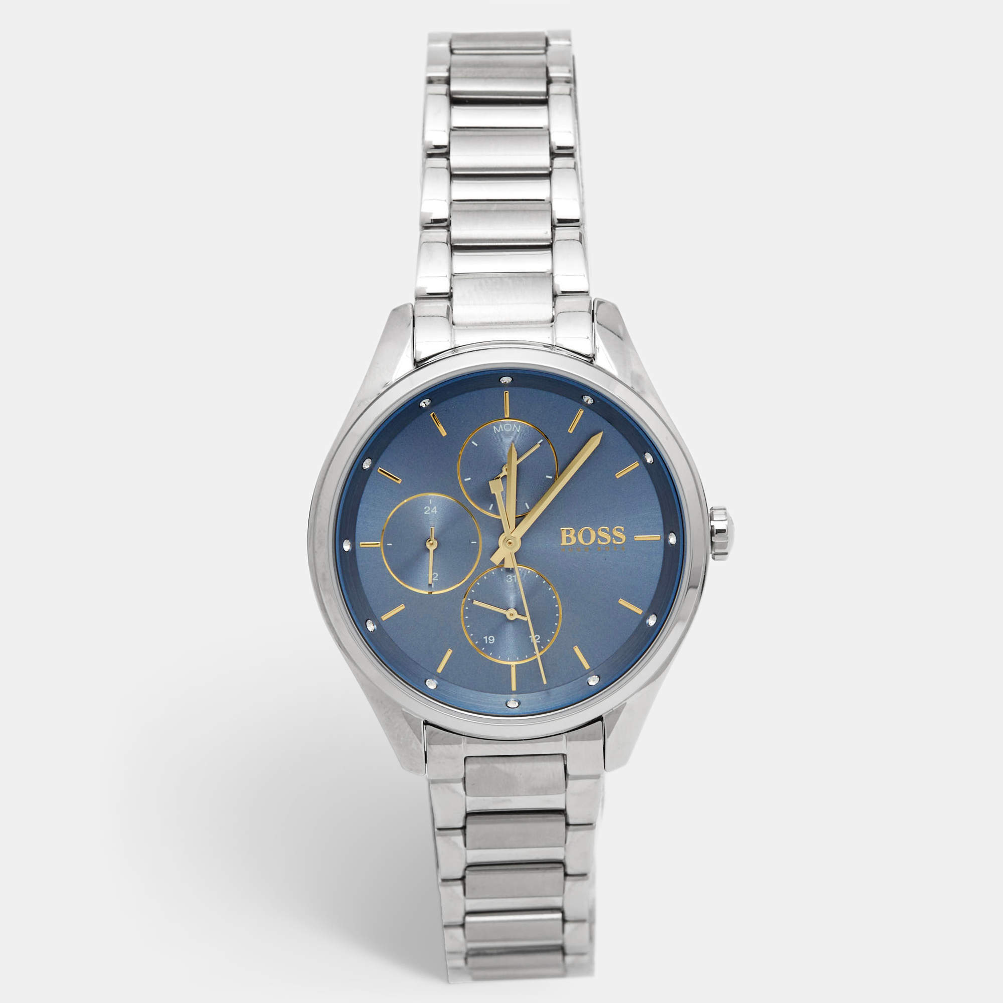 Pre Owned Hugo Boss Blue Stainless Steel Grand Course 1502583 Women's Wristwatch 36 mm